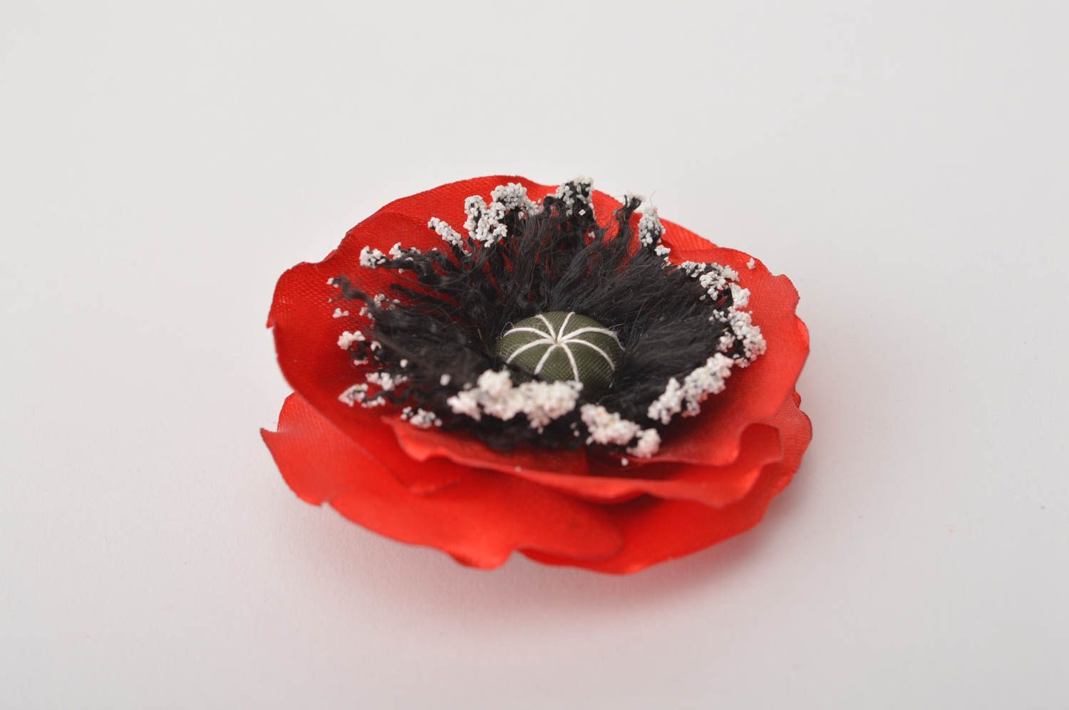 Haarspange Blume handmade Damen Modeschmuck Accessoire für Haare rot schwarz foto 3