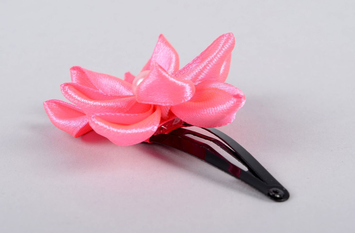Детское украшение ручной работы заколка с цветком аксессуар для волос розовая фото 2