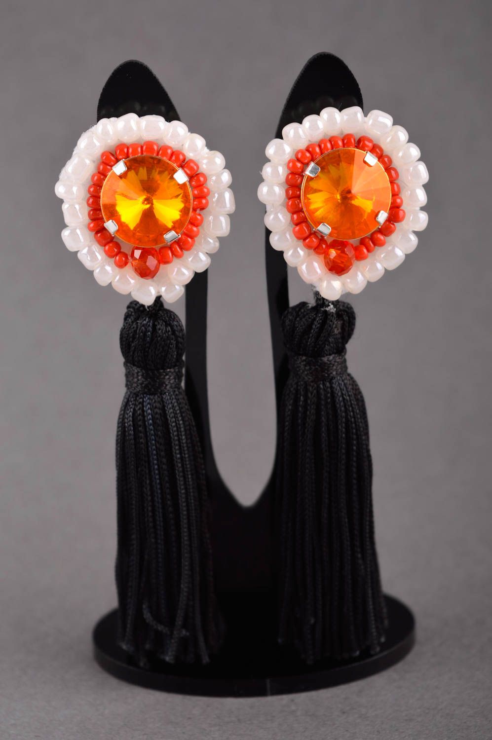 Handmade beautiful earrings black elegant stud earrings unusual jewelry photo 1