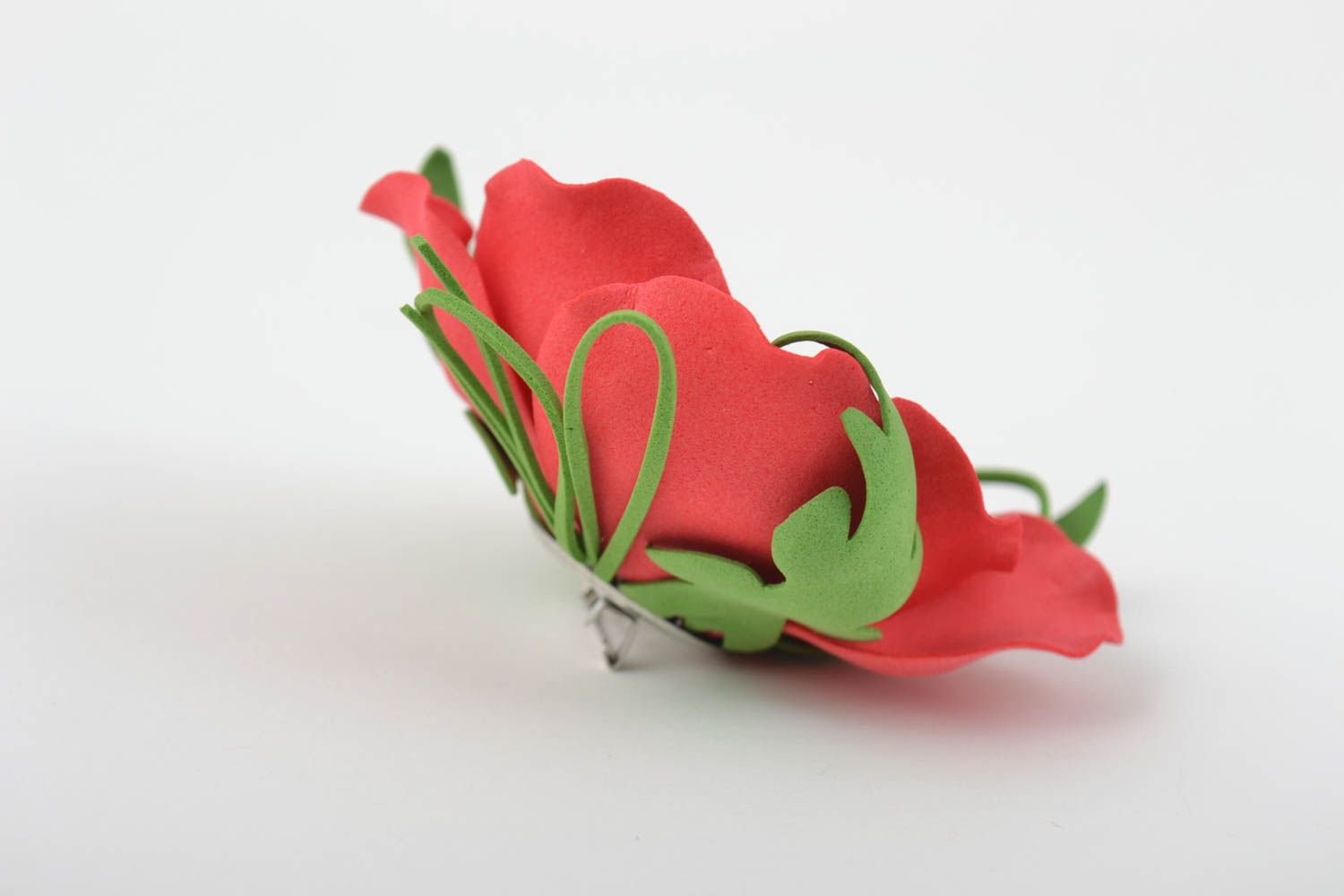 Broche en foamiran faite main en forme de fleur rouge de coquelicot originale photo 10