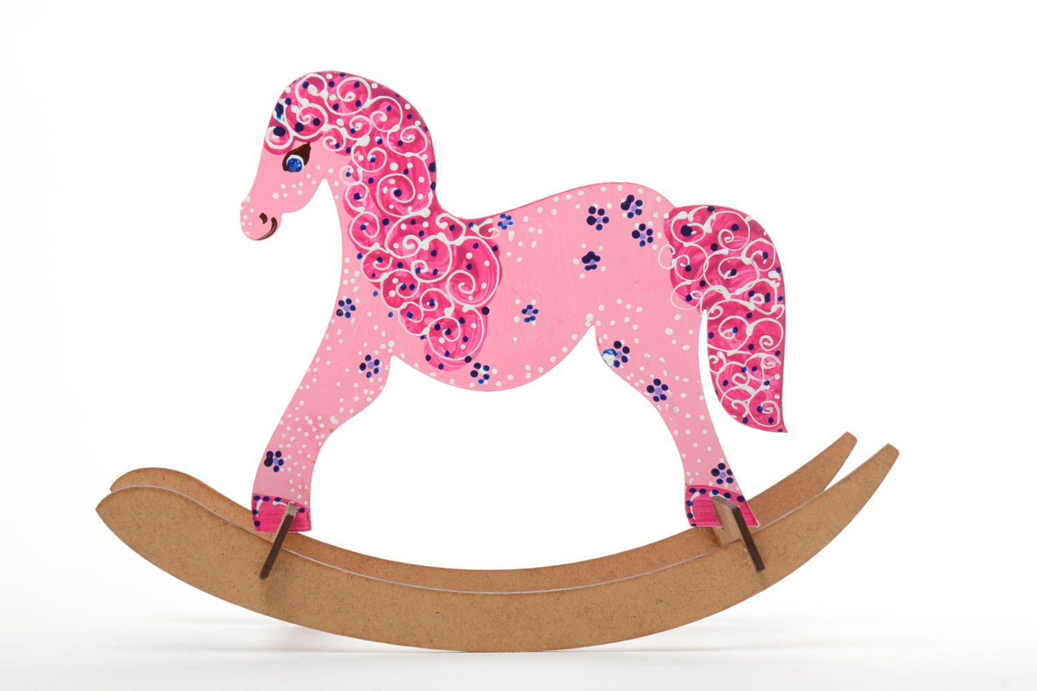 Juguete artesanal puequeño rosado para niños con forma de caballo columpio foto 2