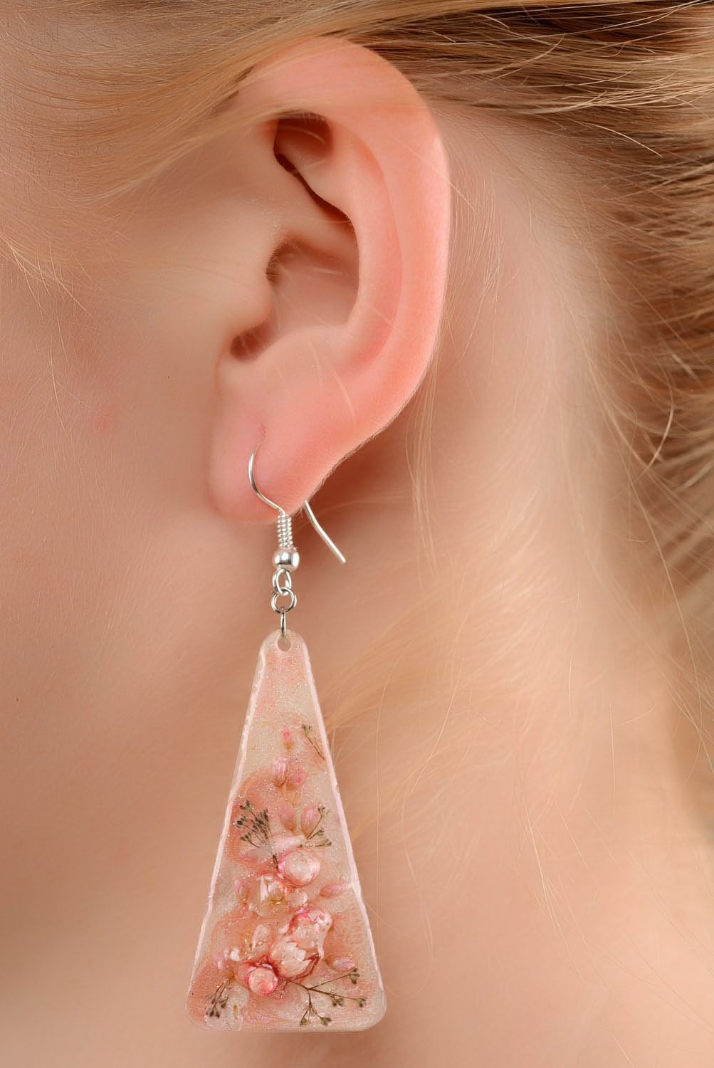 Earrings made of flowers and epoxy resin photo 3
