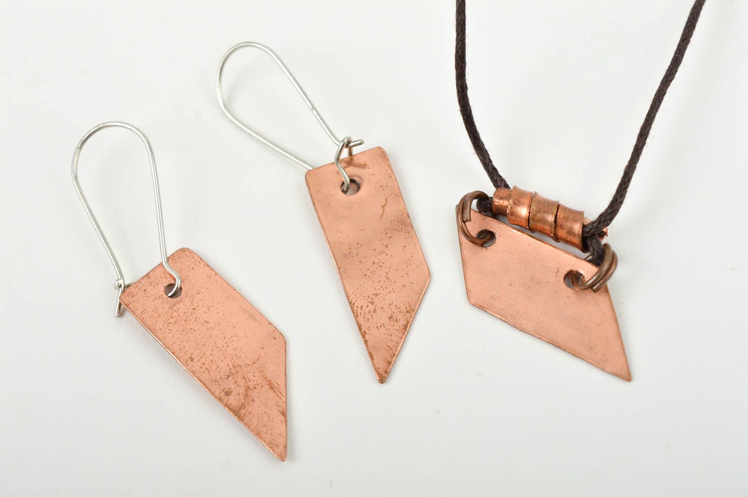 Handmade copper jewelry set designer unusual pendant dangling earrings photo 3