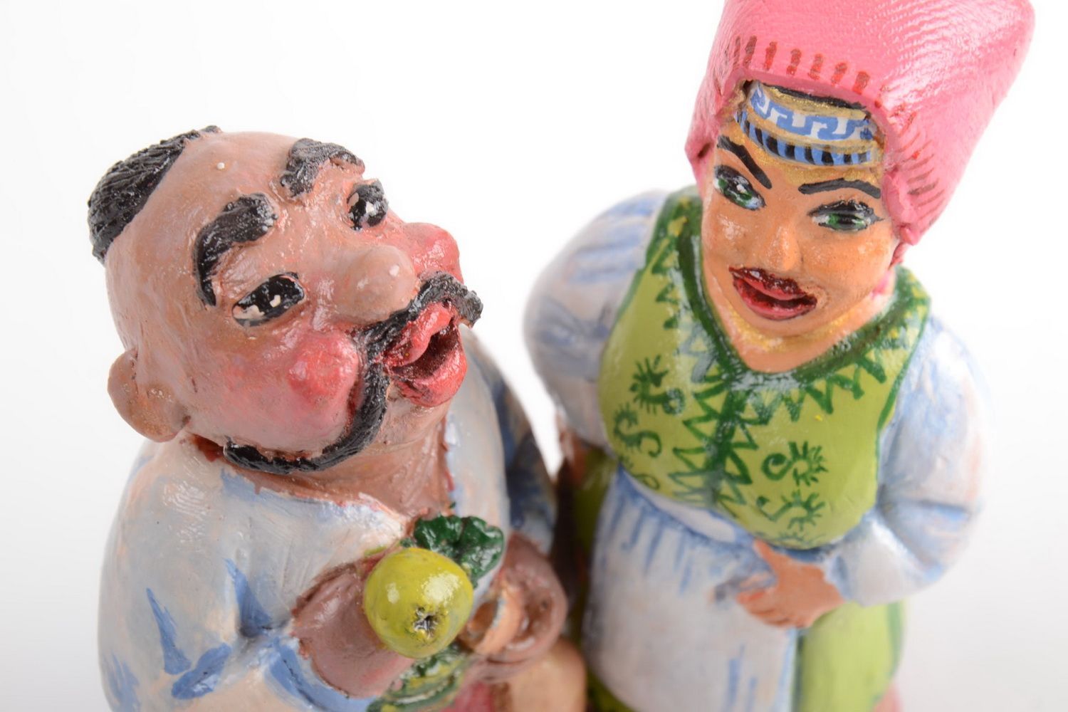 Bemalte handmade Keramik Deko Figuren Set 2 Stück im ethnischen Stil Paar foto 5