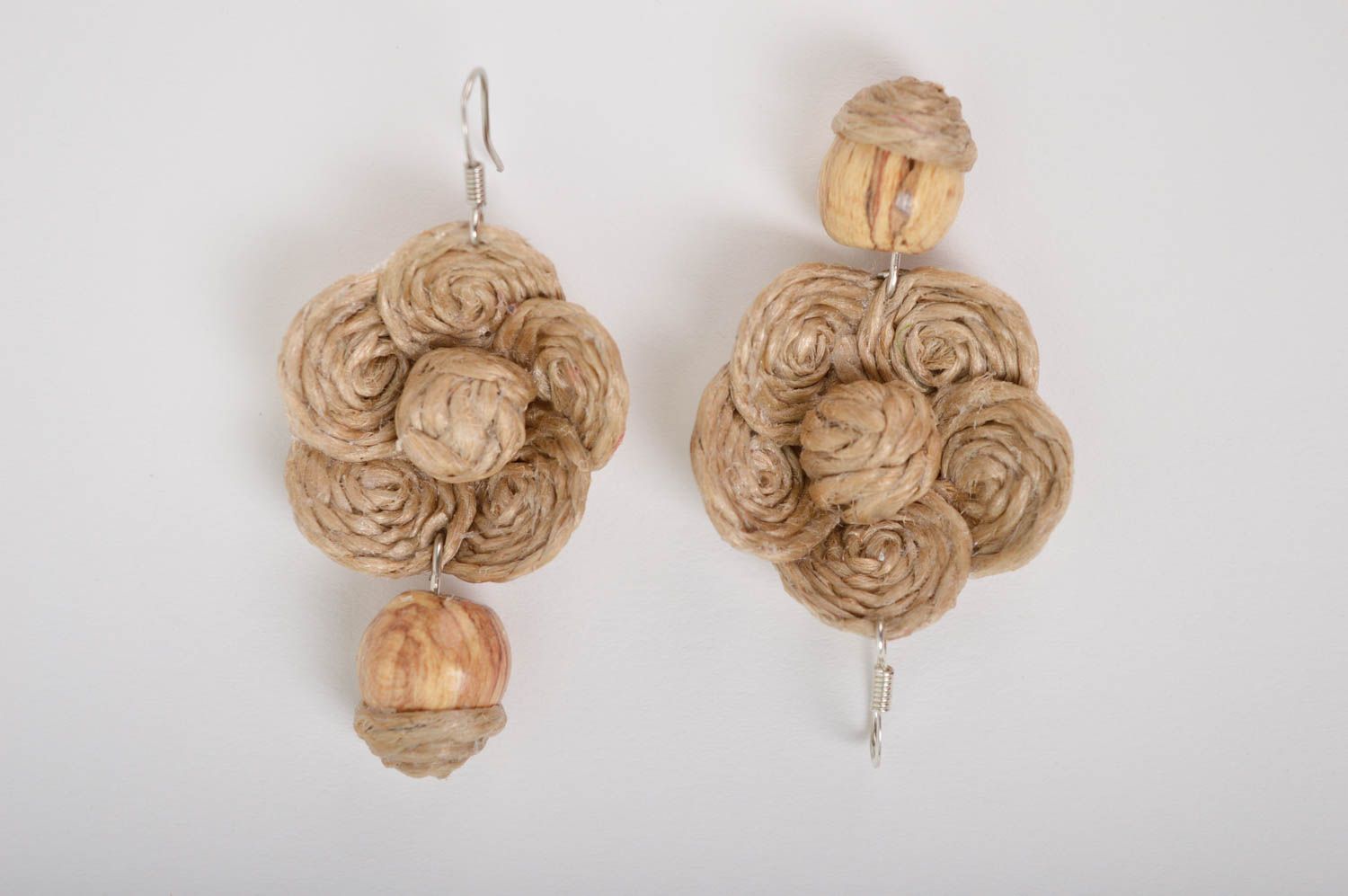 Unusual handmade flower earrings cord earrings with beads gifts for her photo 2