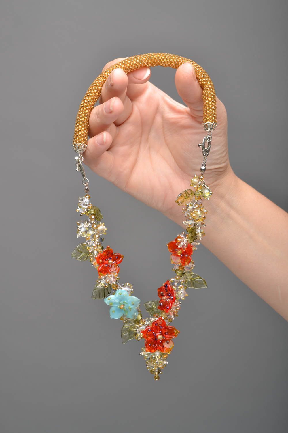 Necklet made of glass and beads Floret photo 2