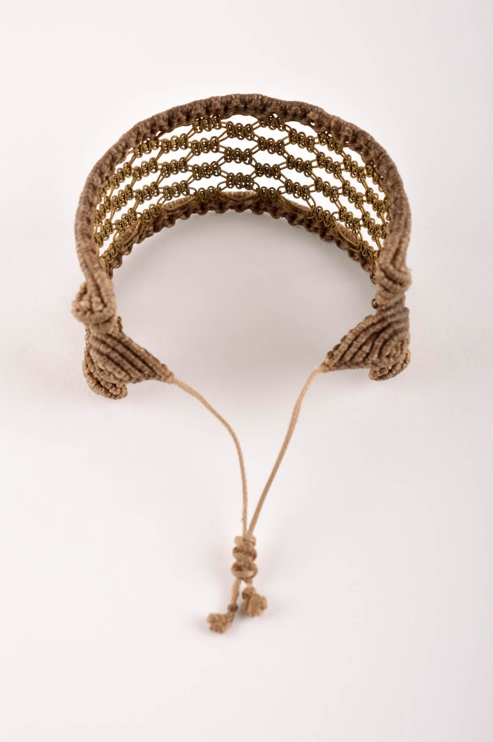 Модный браслет ручной работы плетеный браслет бежевый ажурный браслет из латуни фото 4