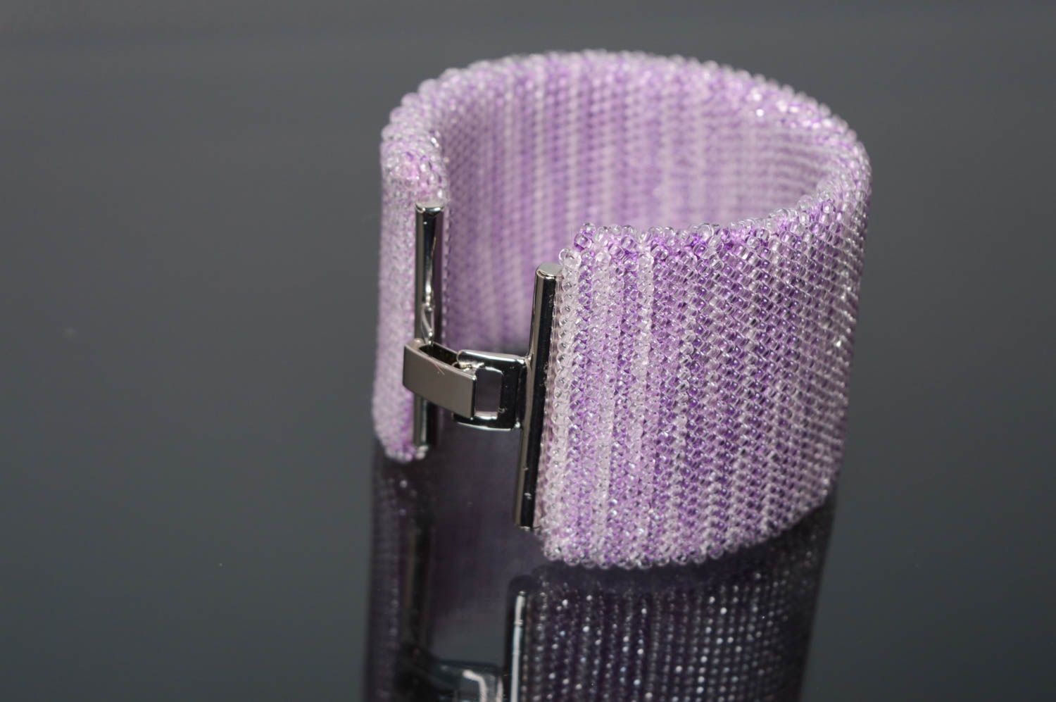 Breites Armband aus Rocailles Lavendel foto 3