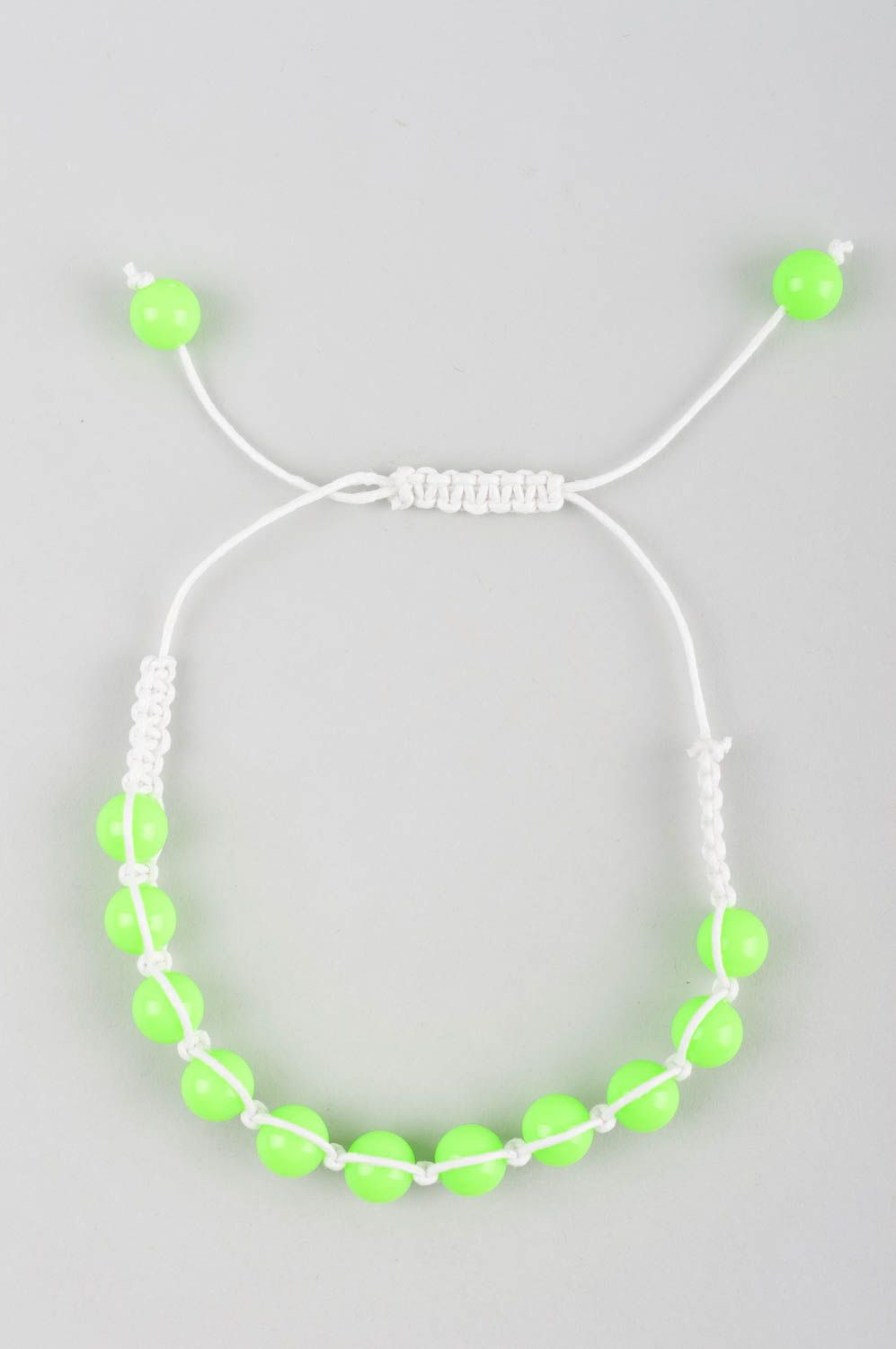 Light green beads strand bracelet on the white cord for teen girls photo 3