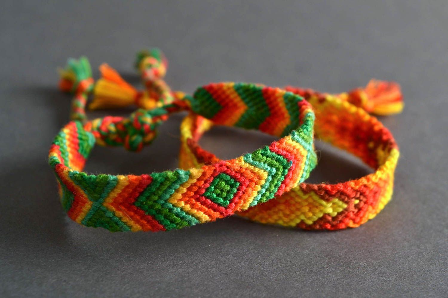 Bright colorful handmade designer woven friendship bracelets set 2 pieces photo 1