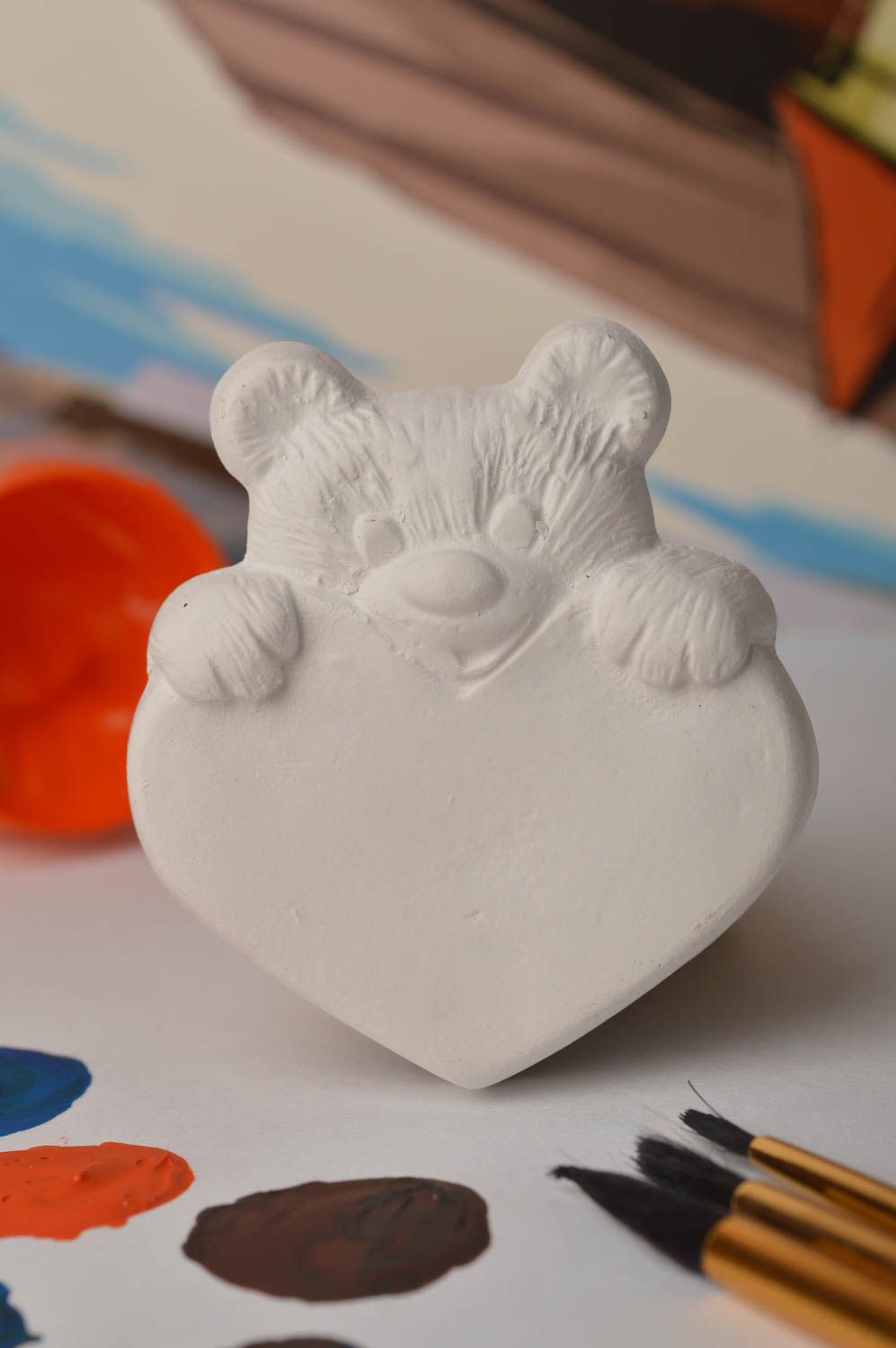 Magnet frigo fait main Figurine à peindre plâtre Aimant frigo ours Déco cuisine photo 1