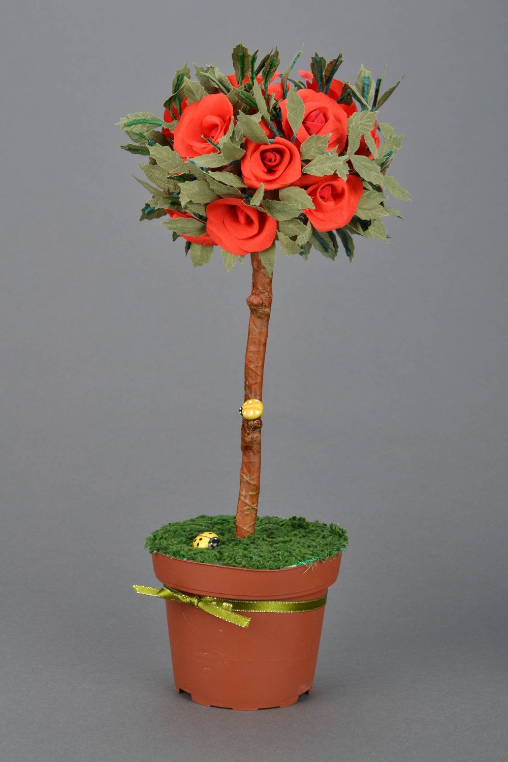 Handmade topiary with red flowers photo 4