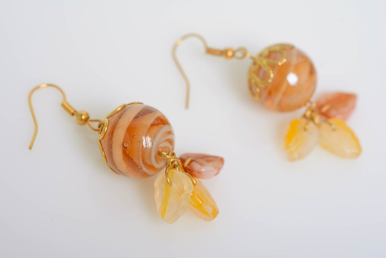 Unusual beautiful handmade women's designer glass ball earrings photo 2