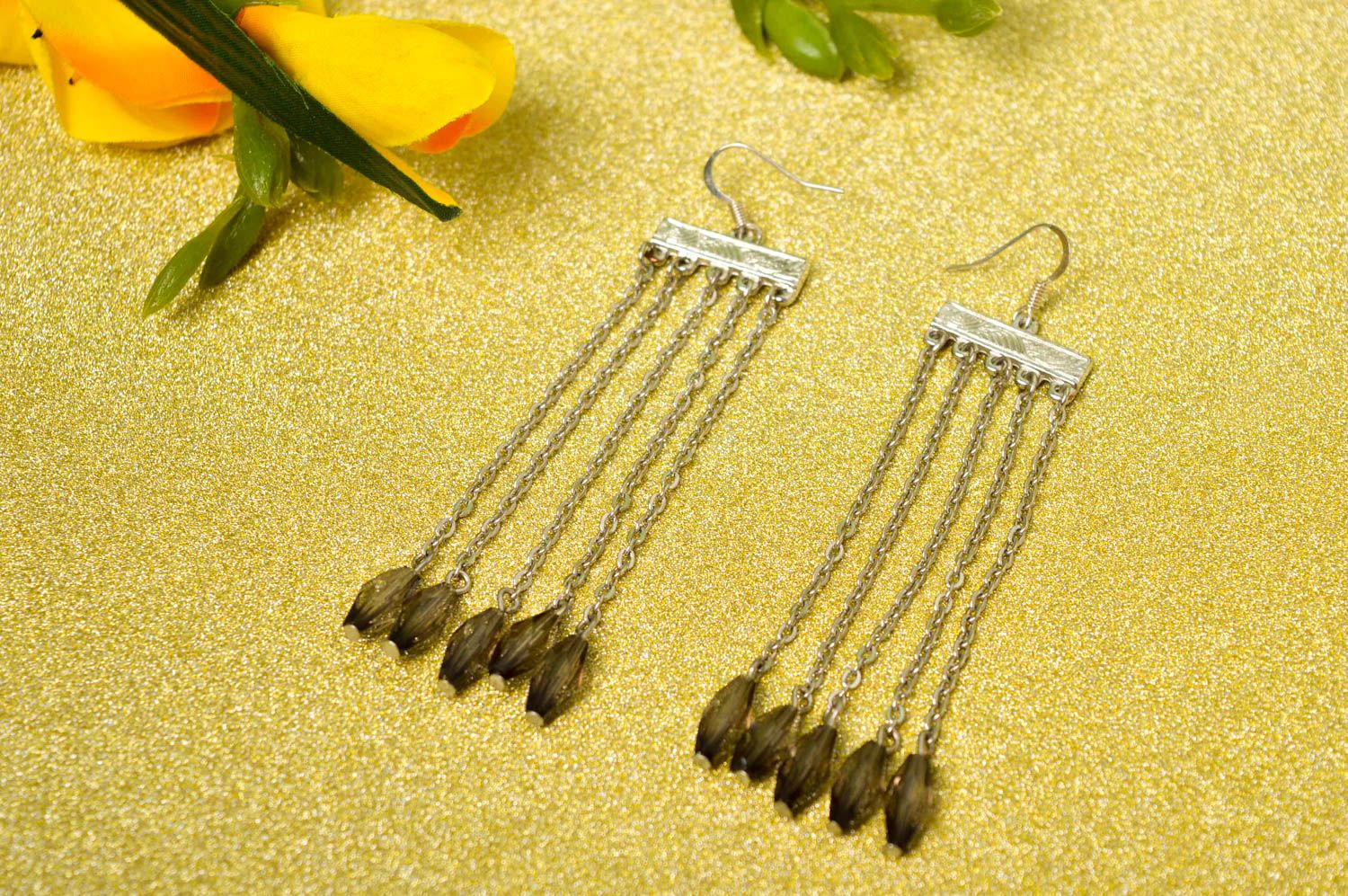 Handmade long earrings with charms glass earrings chain earrings present for her photo 1