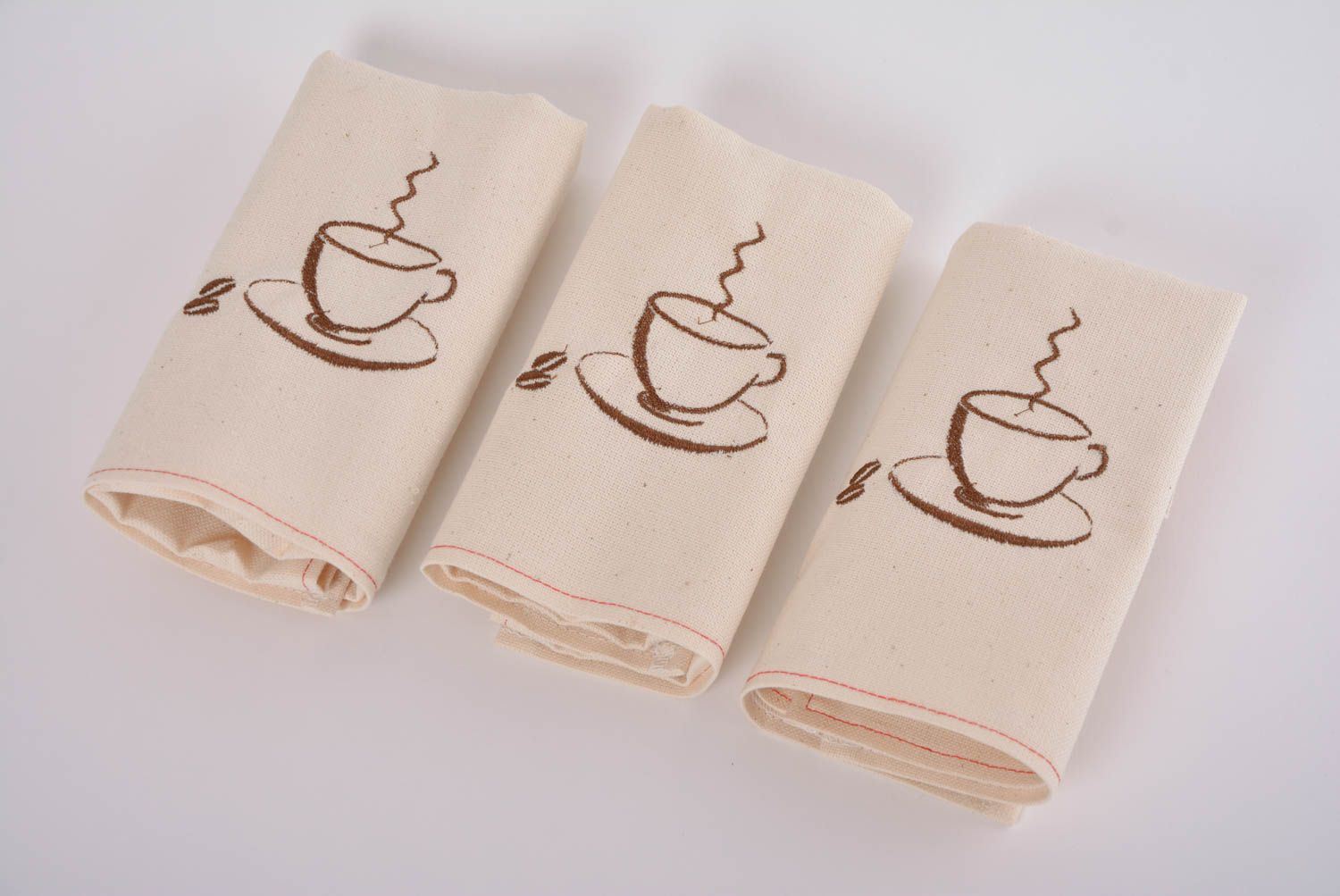 Serviette de table brodée en mi-lin rectangulaire faite main Tasse de café photo 5