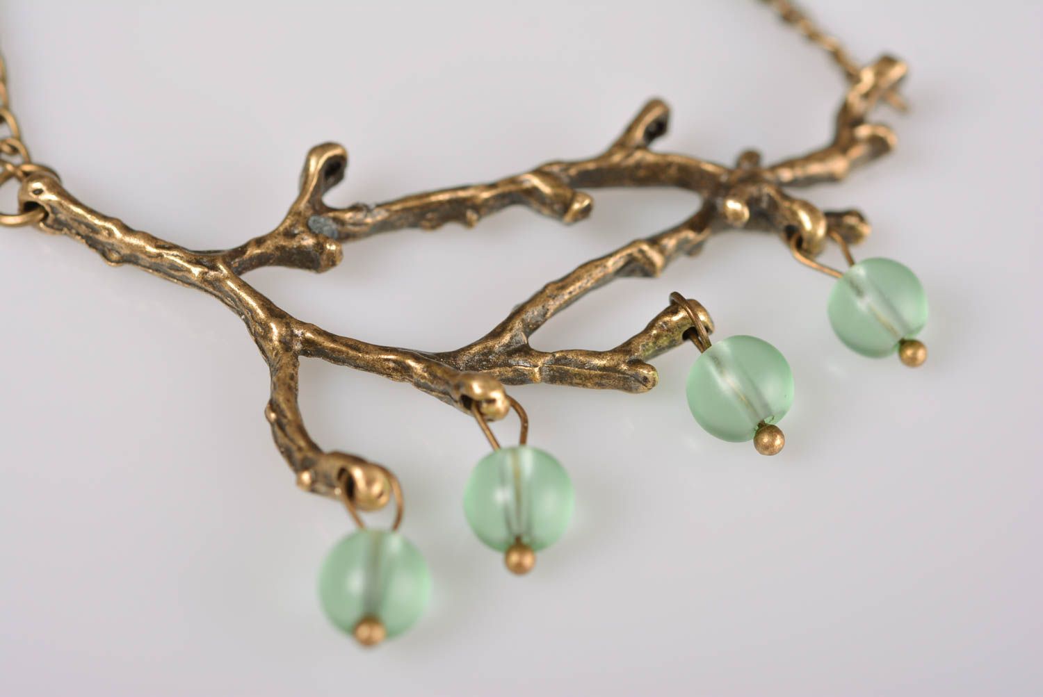 Metal stylish pendant with beads on long chain beautiful handmade accessory photo 3