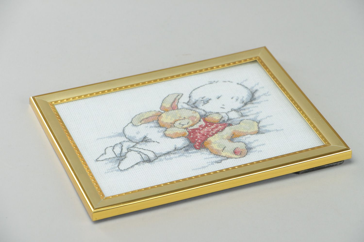 Handmade designer cross stitch embroidered picture with frame for child's room  photo 3