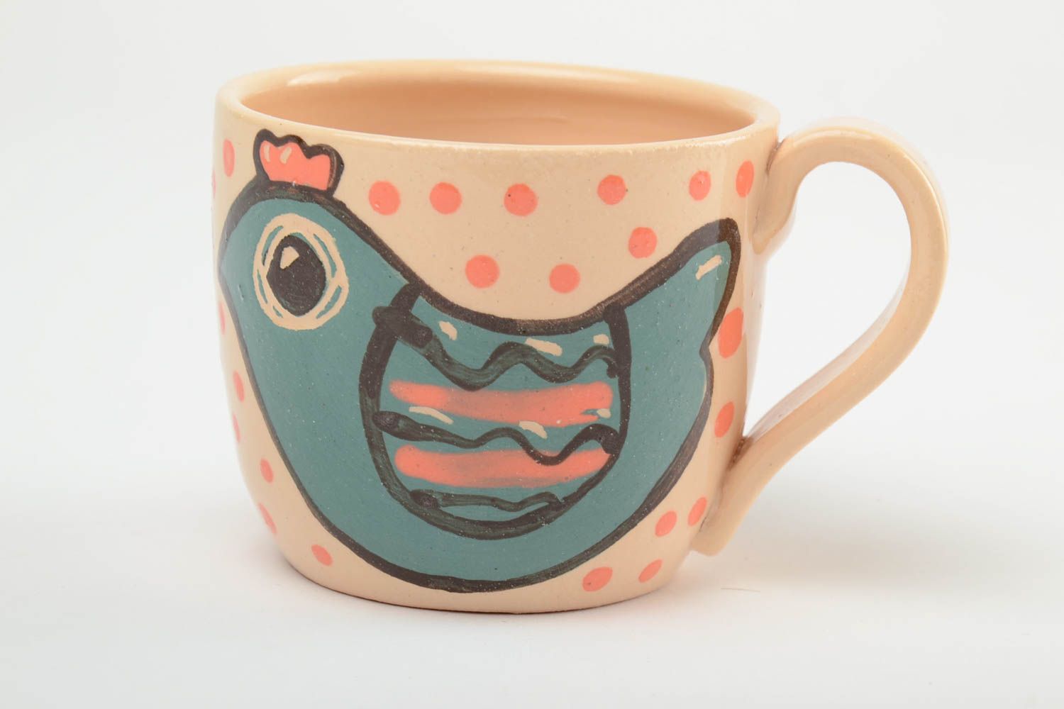 10 oz ceramic cup for kids with bird pattern photo 3