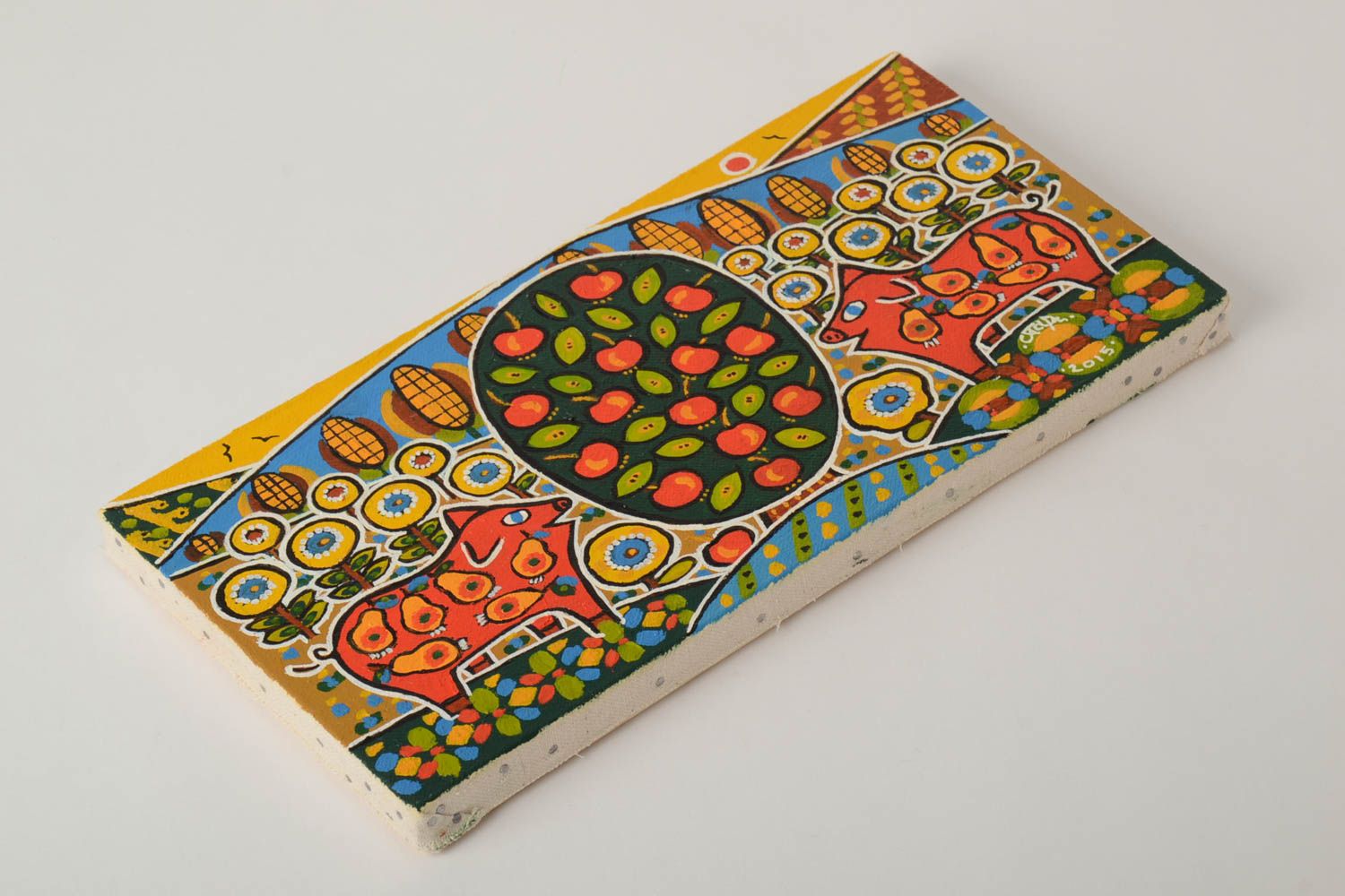 Картина масляными красками ручной работы авторская прямоугольная Поросята фото 2