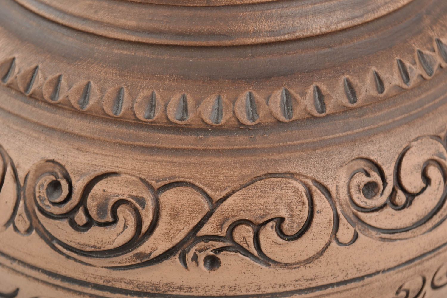 Grand vase en céramique fait main brun original ornementé pour fleurs 1 l  photo 2