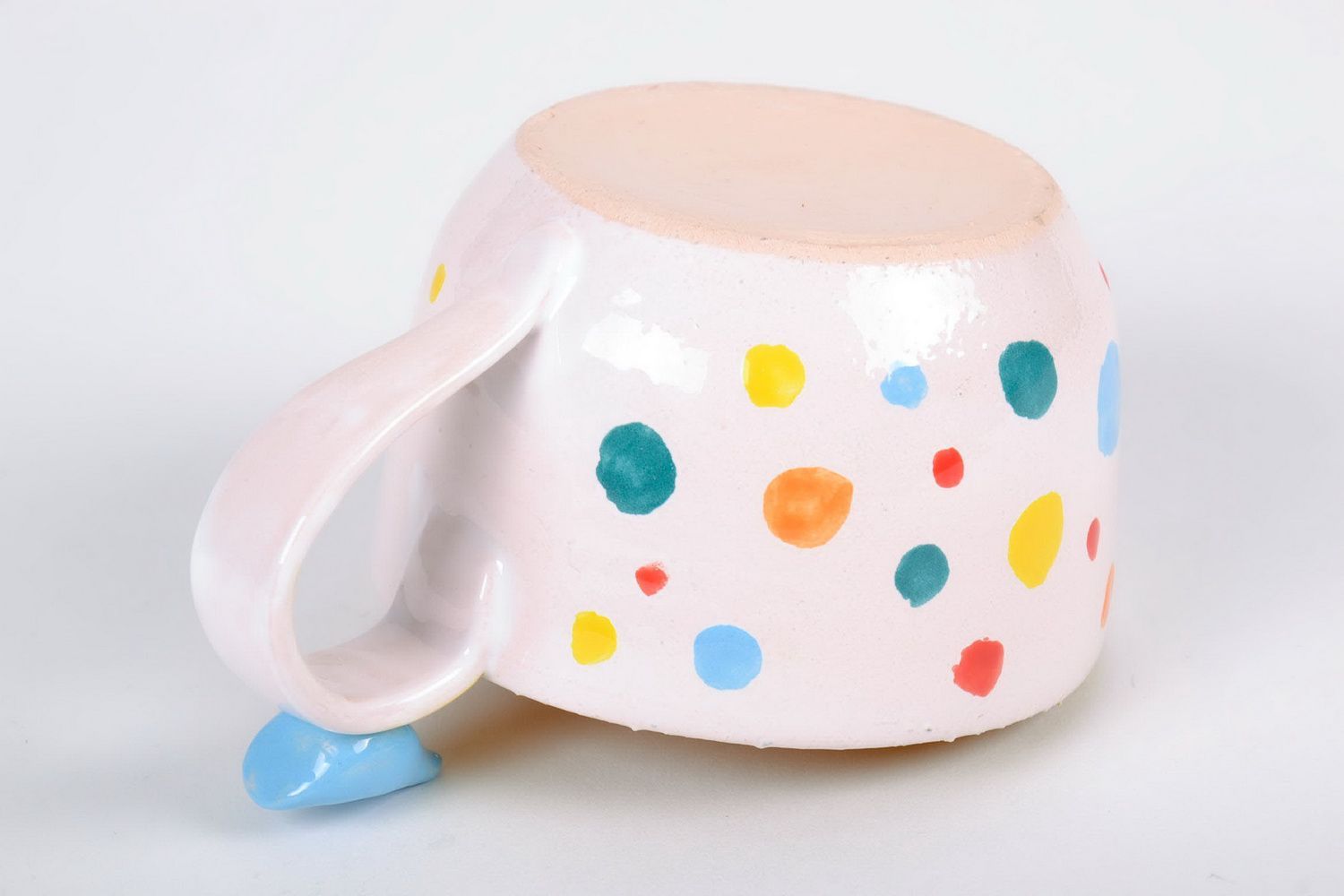8 oz drinking ceramic glazed cup with handle and dotted multicolor pattern photo 3
