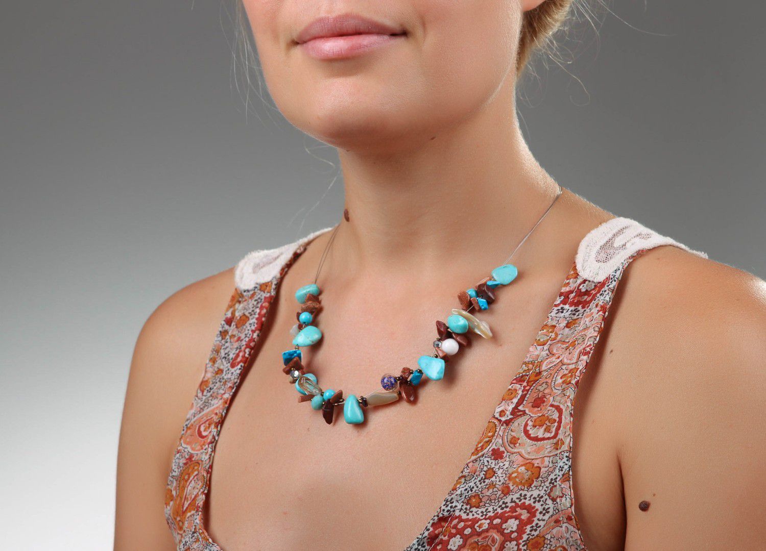 Necklace made of colorful natural stones photo 3