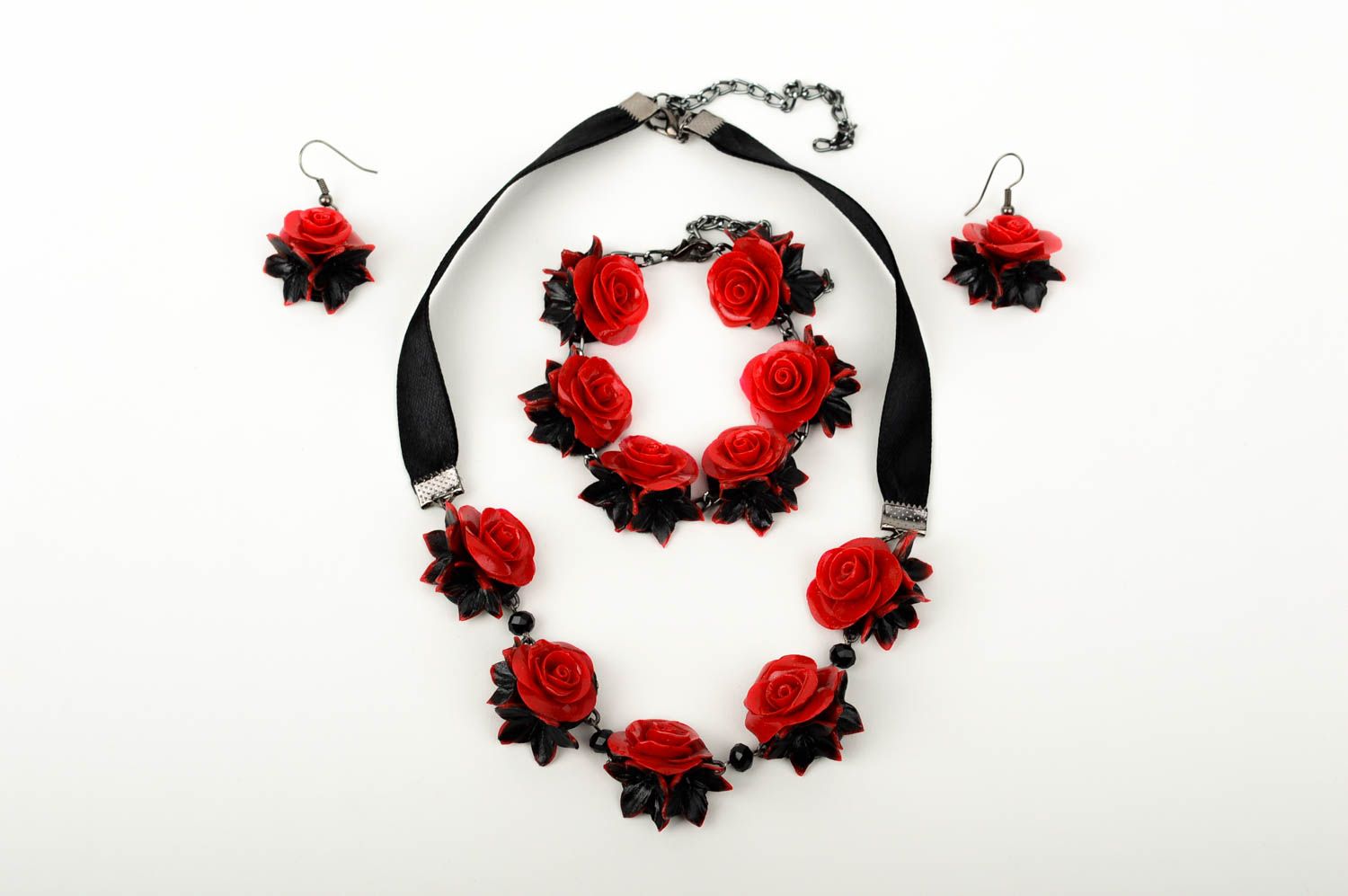 Schmuck Set handmade Collier Halskette rot Damen Armband Modeschmuck Ohrhänger foto 1