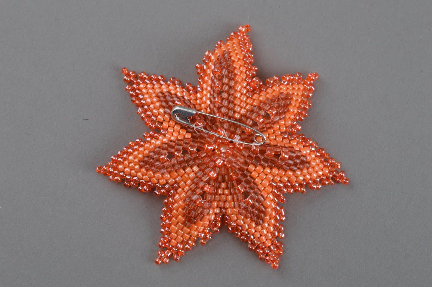 Orange beaded brooch flower beautiful accessory handmade stylish brooch photo 5