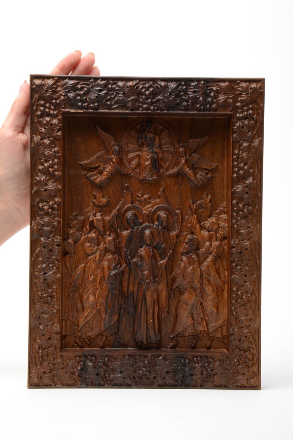 Small rectangular handmade carved wooden Orthodox icon Resurrection of Jesus photo 5