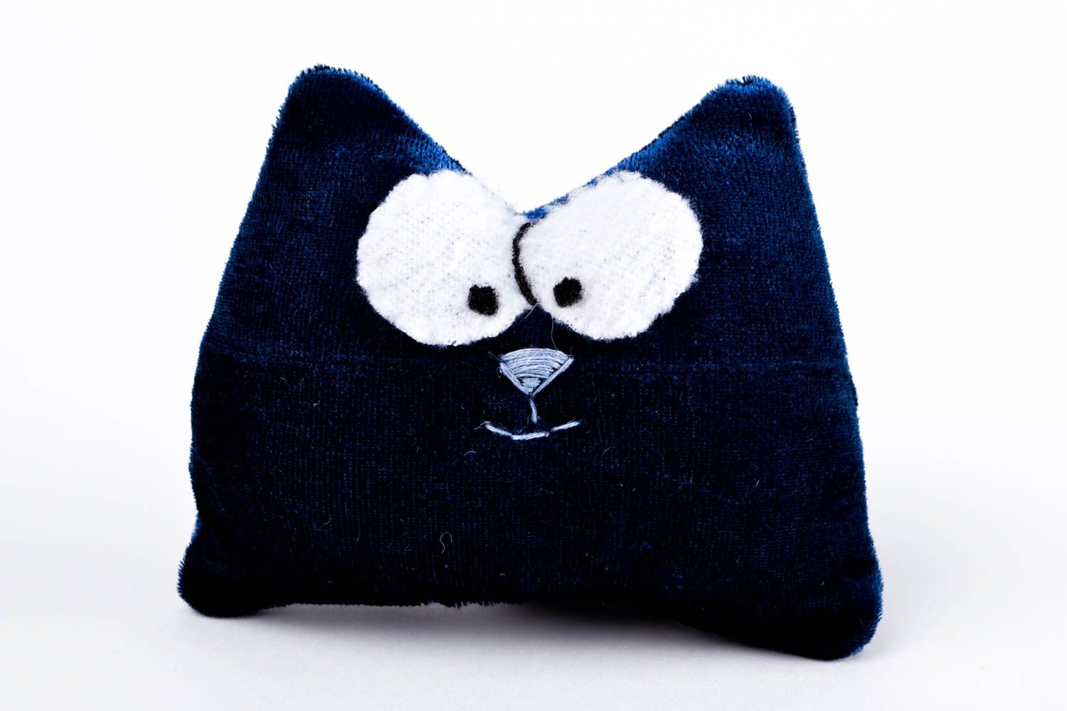 Peluche original hecho a mano regalo original para niño gato de tela azul oscuro foto 3