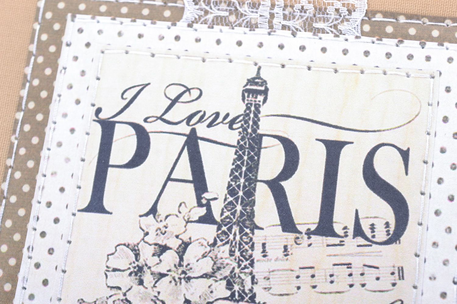 Beautiful handmade designer notebook with fabric cover and image of Eiffel Tower photo 2