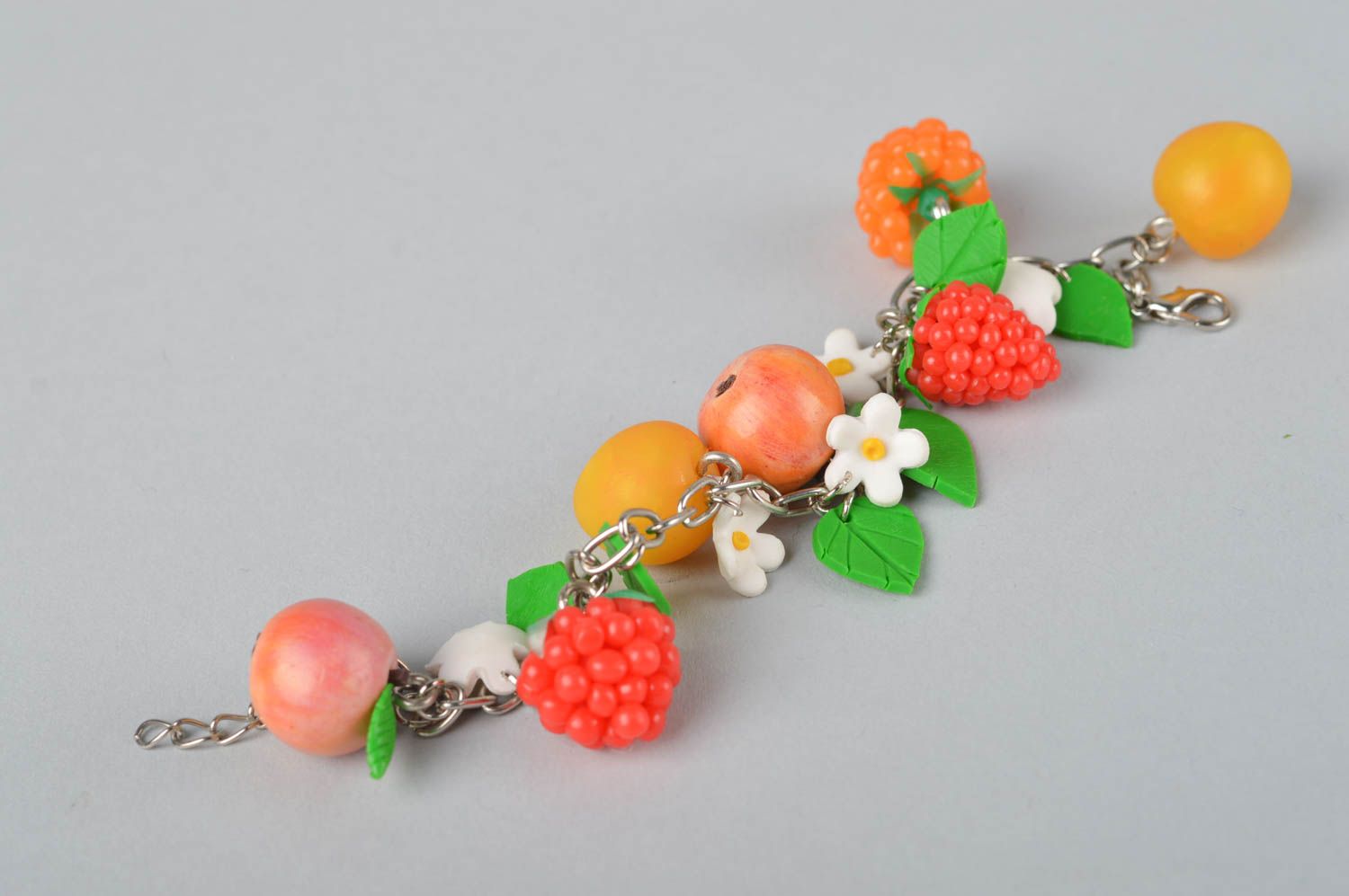 Handmade plastic bracelet with berries bracelet with charms made of polymer clay photo 2
