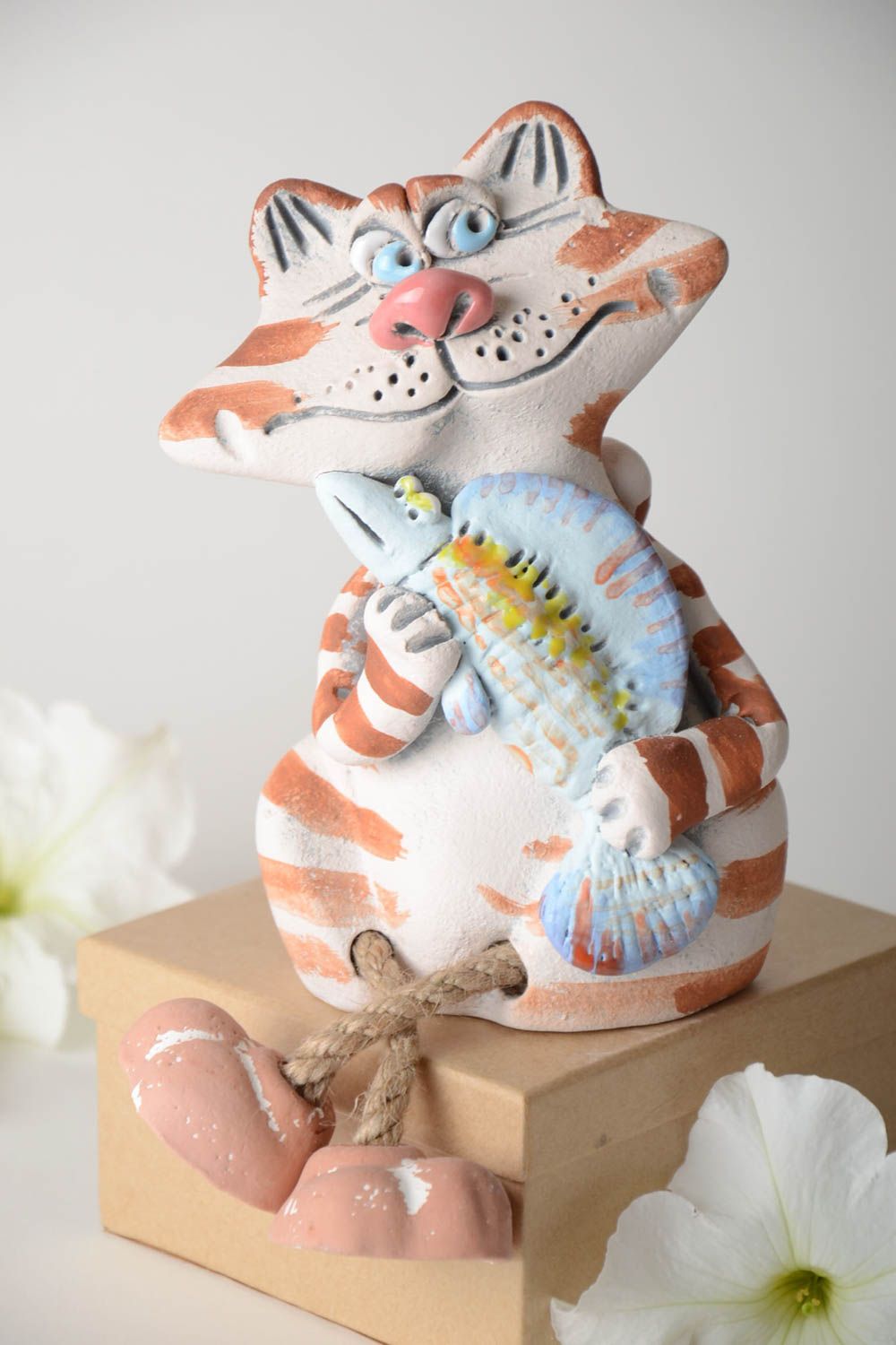 Tirelire chat faite main Figurine animal céramique Cadeau original pour enfant photo 1