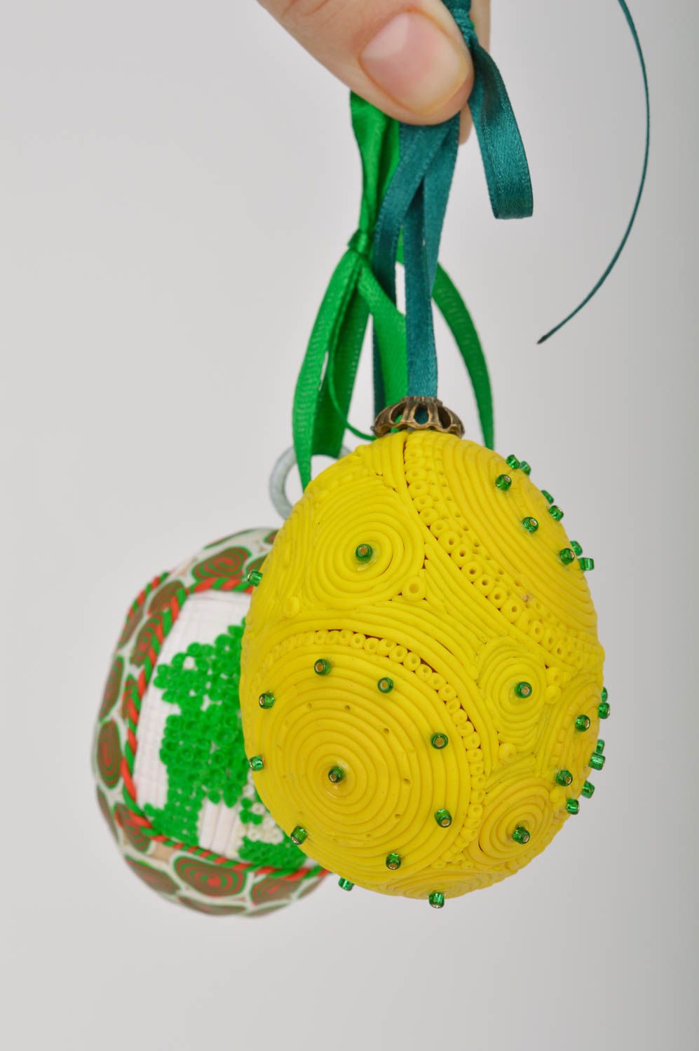 Oeufs de Pâques en pâte polymère faits main 2 pièces accessoires décoratifs photo 3