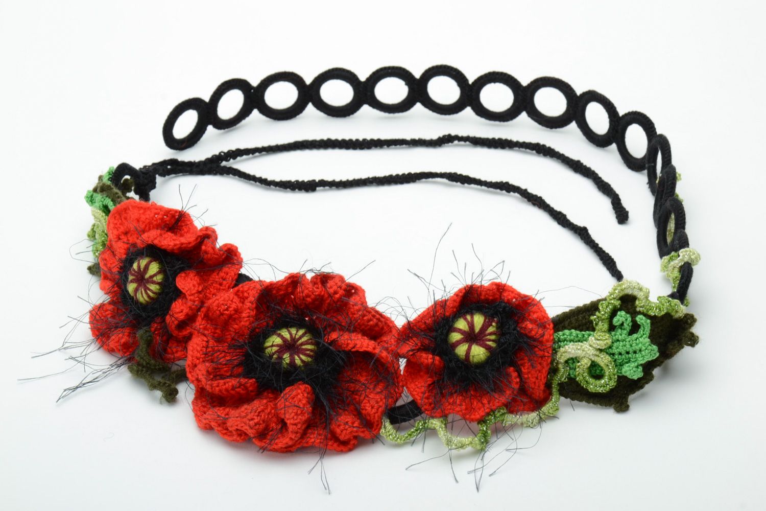 Homemade women's crochet flower belt Poppies photo 3