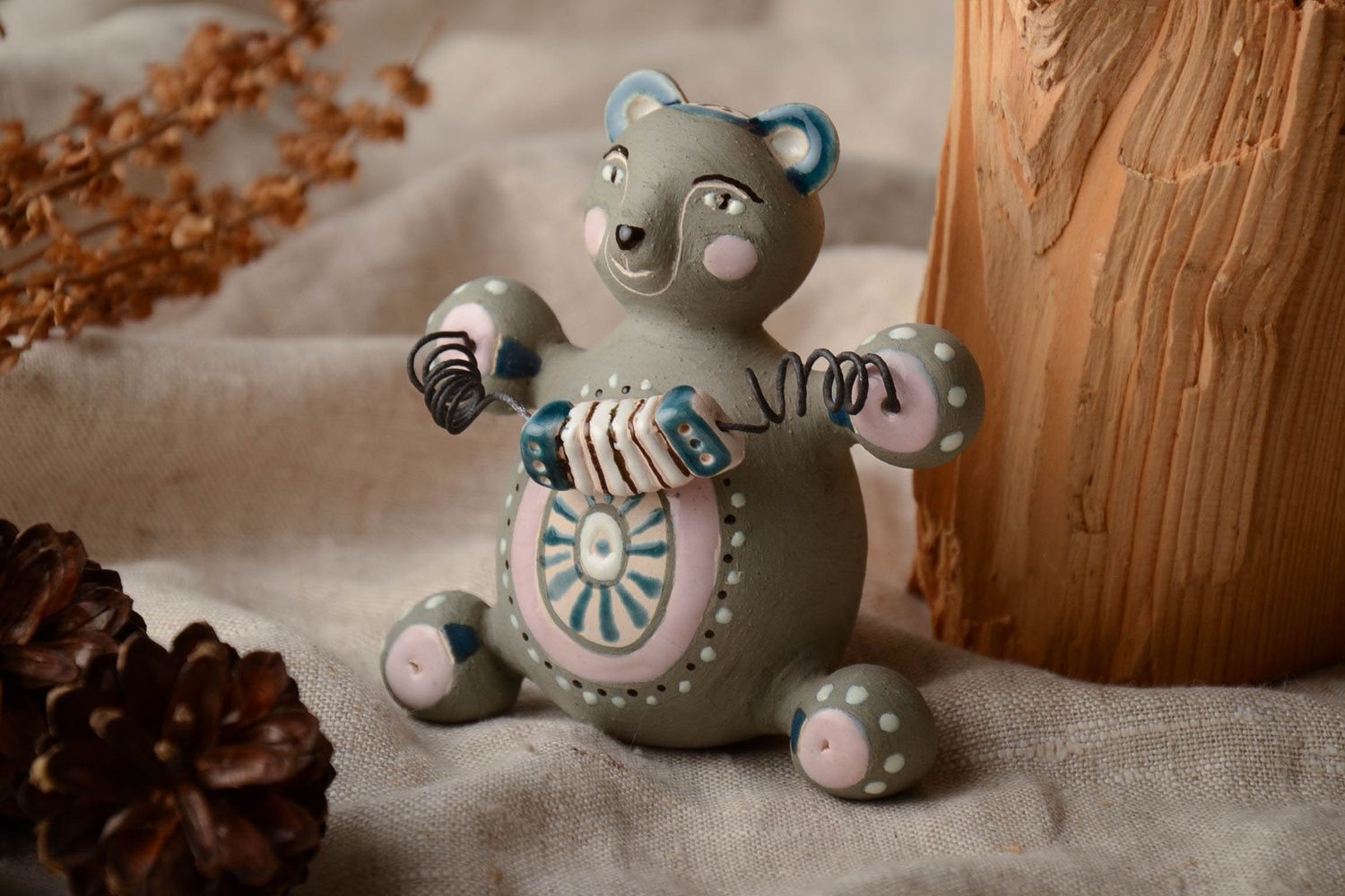 Statuetta orsetto in argilla fatta a mano figurina decorativa in ceramica 
 foto 1