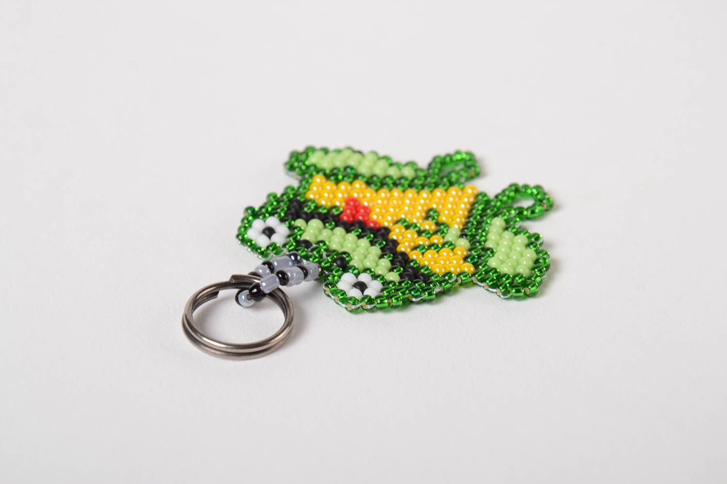 Бисерный брелок на ключи в виде лягушки небольшой цветной красивый ручная работа фото 4