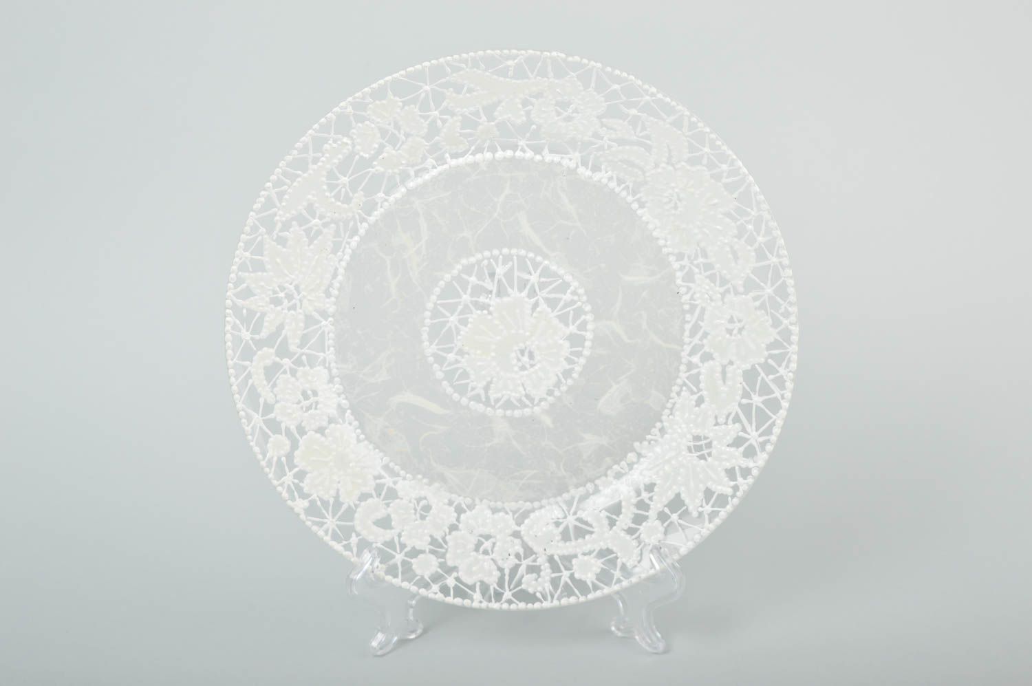 Декор на стену ручной работы подарочная тарелка изделие из стекла белое фото 2