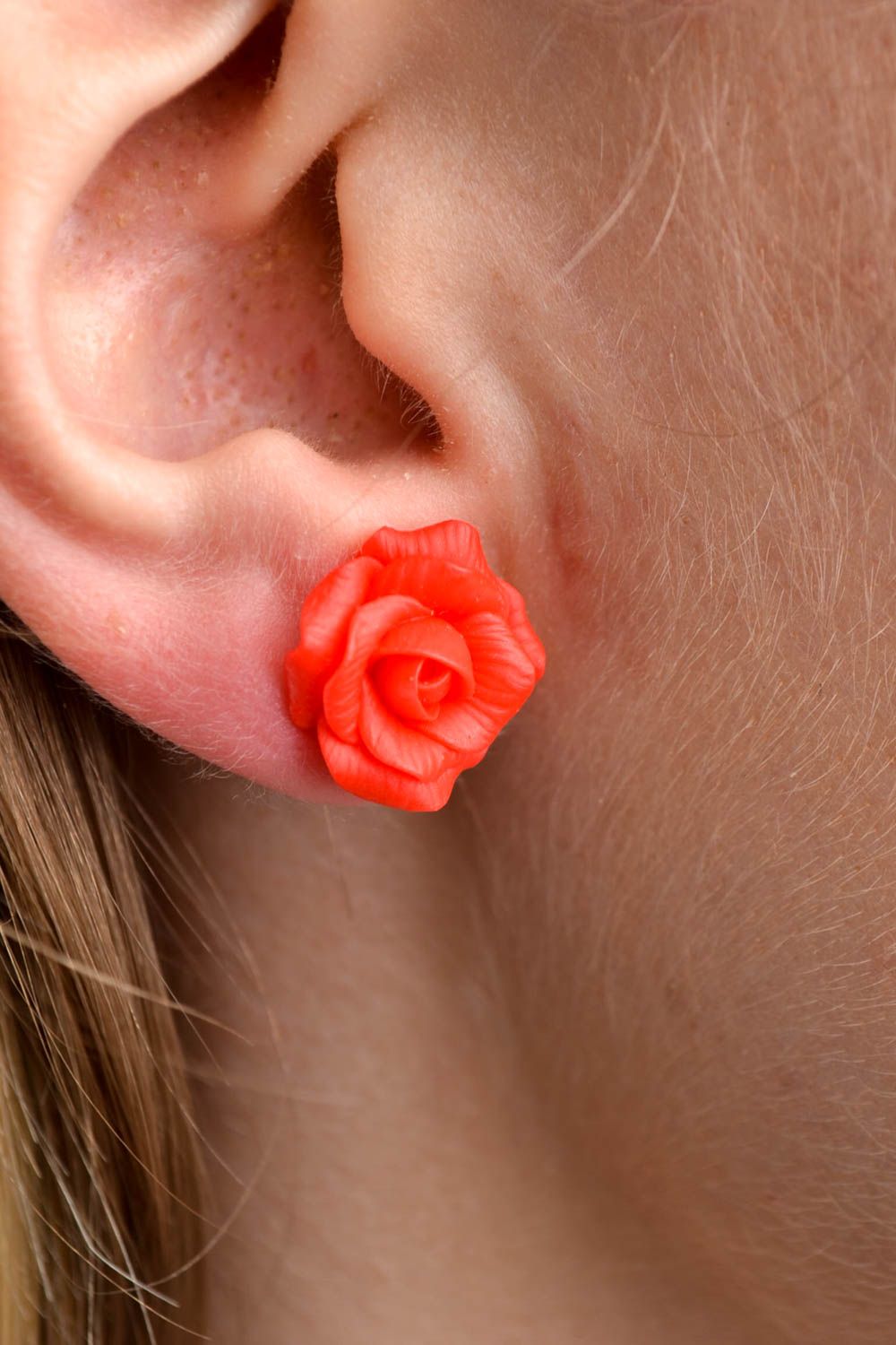 Handmade red flower earrings polymer clay earrings bright summer jewelry photo 1