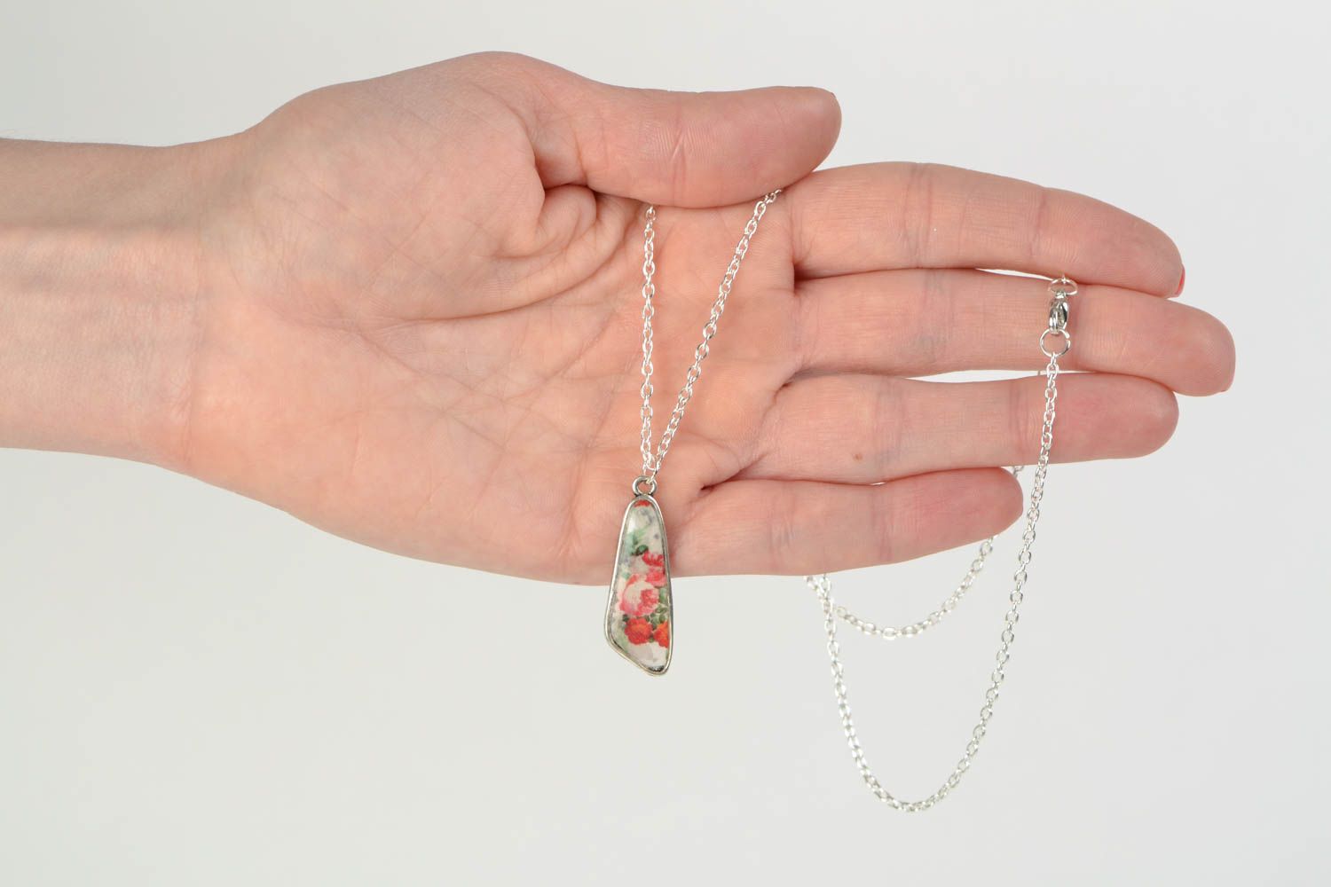 Handmade epoxy resin neck pendant with decoupage flowers for women photo 2