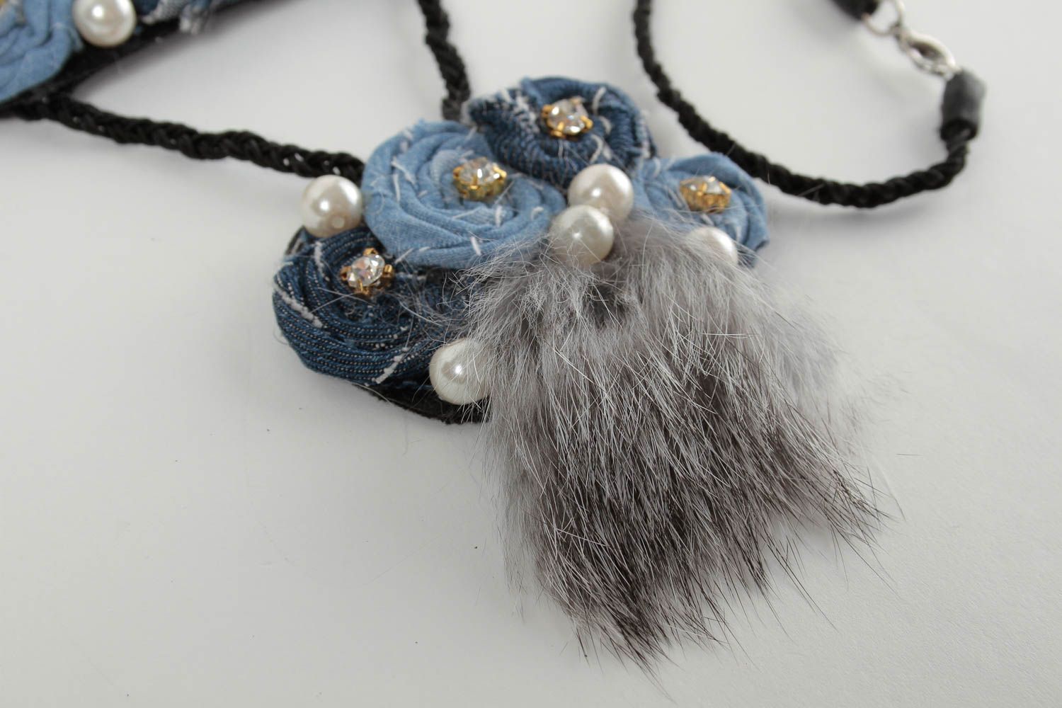 Stylish handmade fabric pendant textile necklace flower pendant necklace photo 4