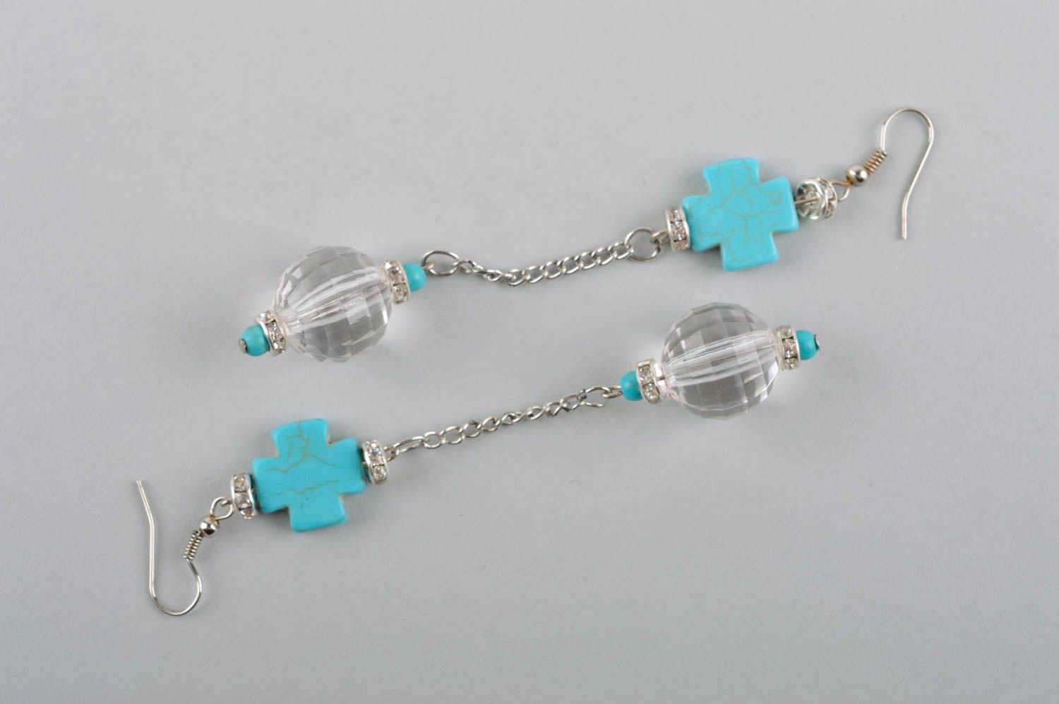 Handmade earrings with turquoise long earrings with charms evening jewelry photo 3