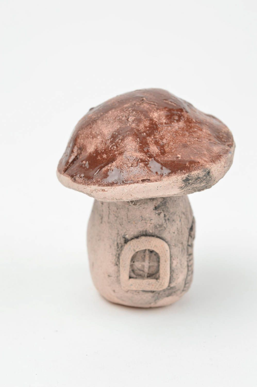 Керамический домик для декора дома в виде гриба серый небольшой ручной работы фото 3