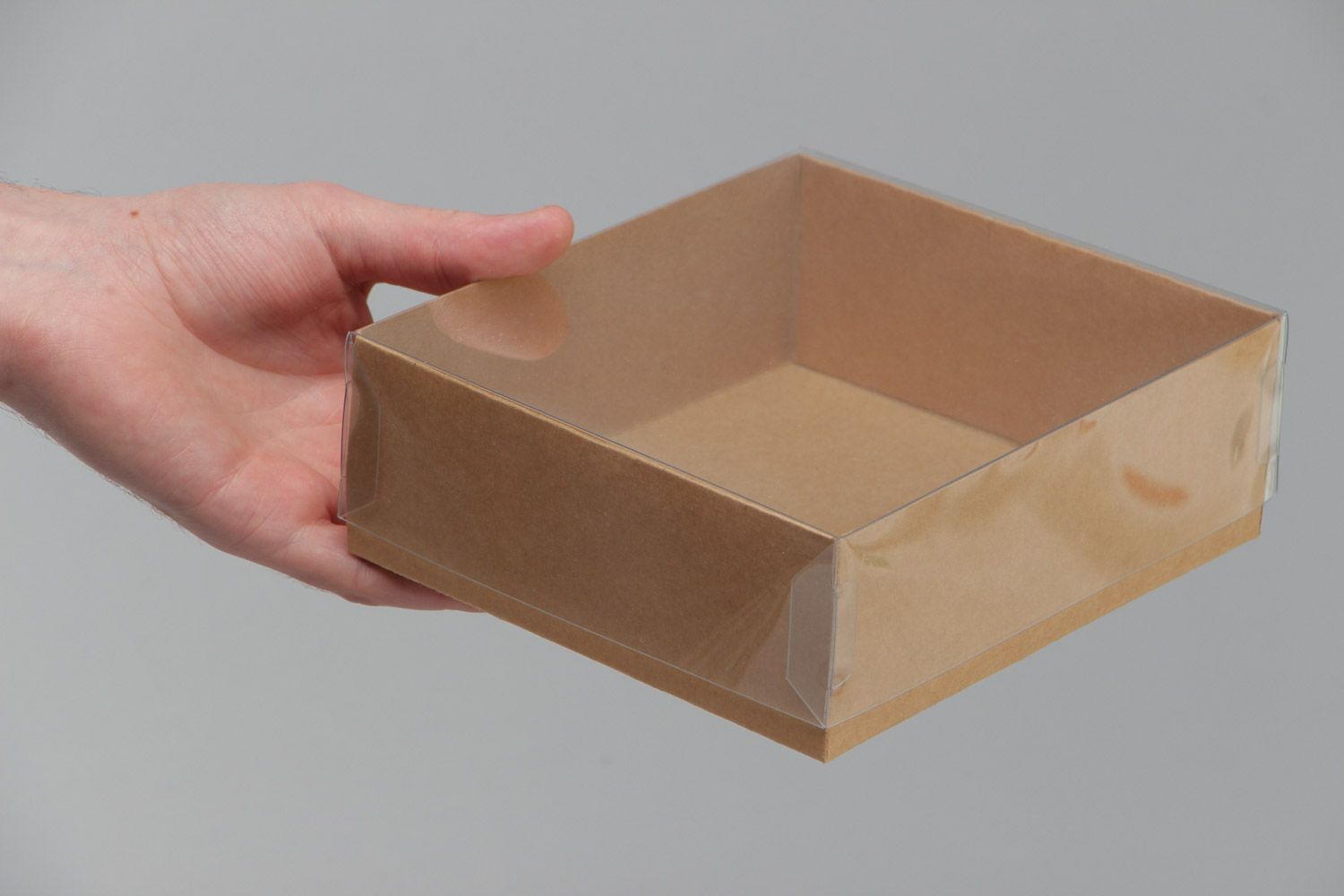 Petite boîte en carton brune rectangulaire avec couvercle en PVC faite main photo 5