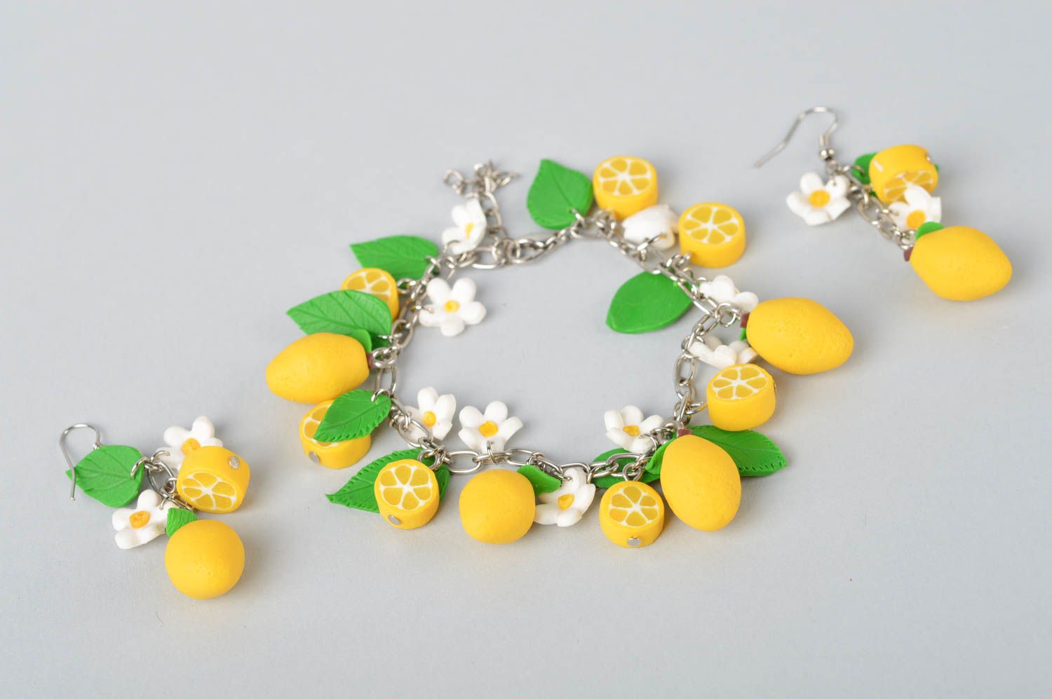 Lemon charms chain bracelet and earrings for teen girls photo 3