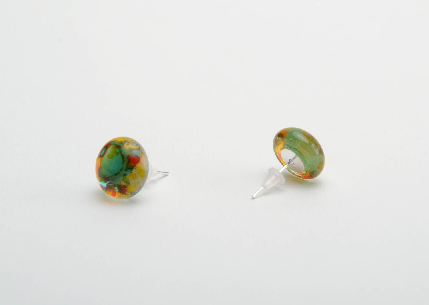 Beautiful handmade colorful stud earrings made using glass fusing technique photo 3