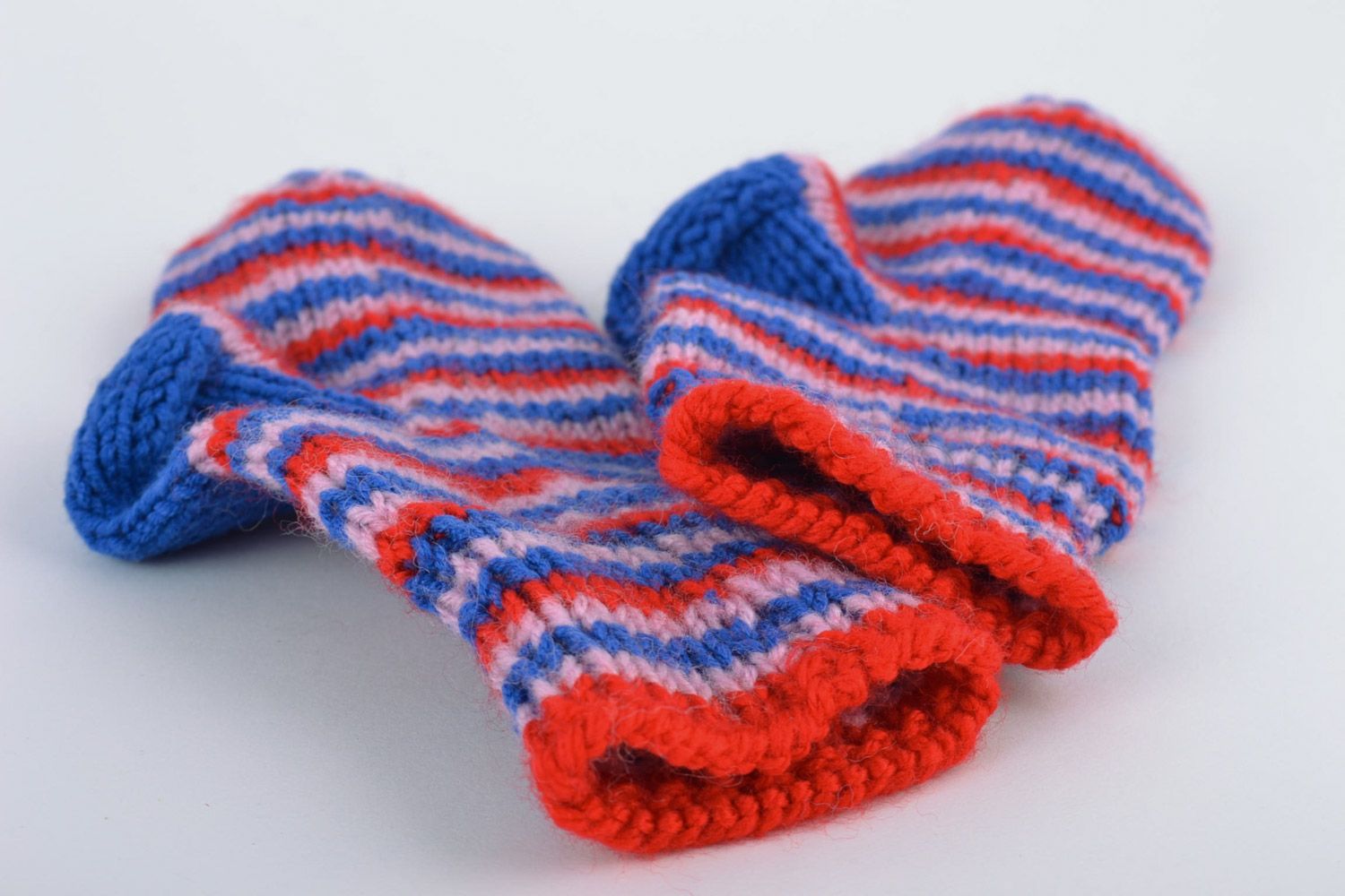 Beautiful bright handmade striped knitted children's socks photo 5