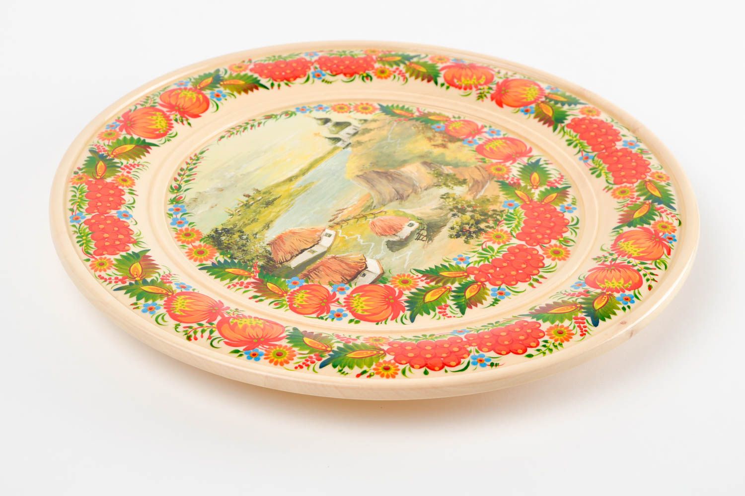 Assiette murale décorative faite main en bois ronde avec paysage Déco maison photo 3