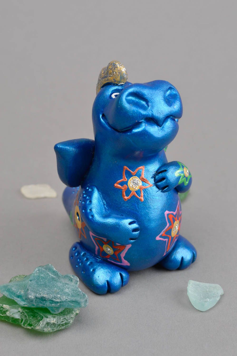Handmade Ocarina Instrument Flöte aus Ton Dekoration Figur blauer Drachen foto 1