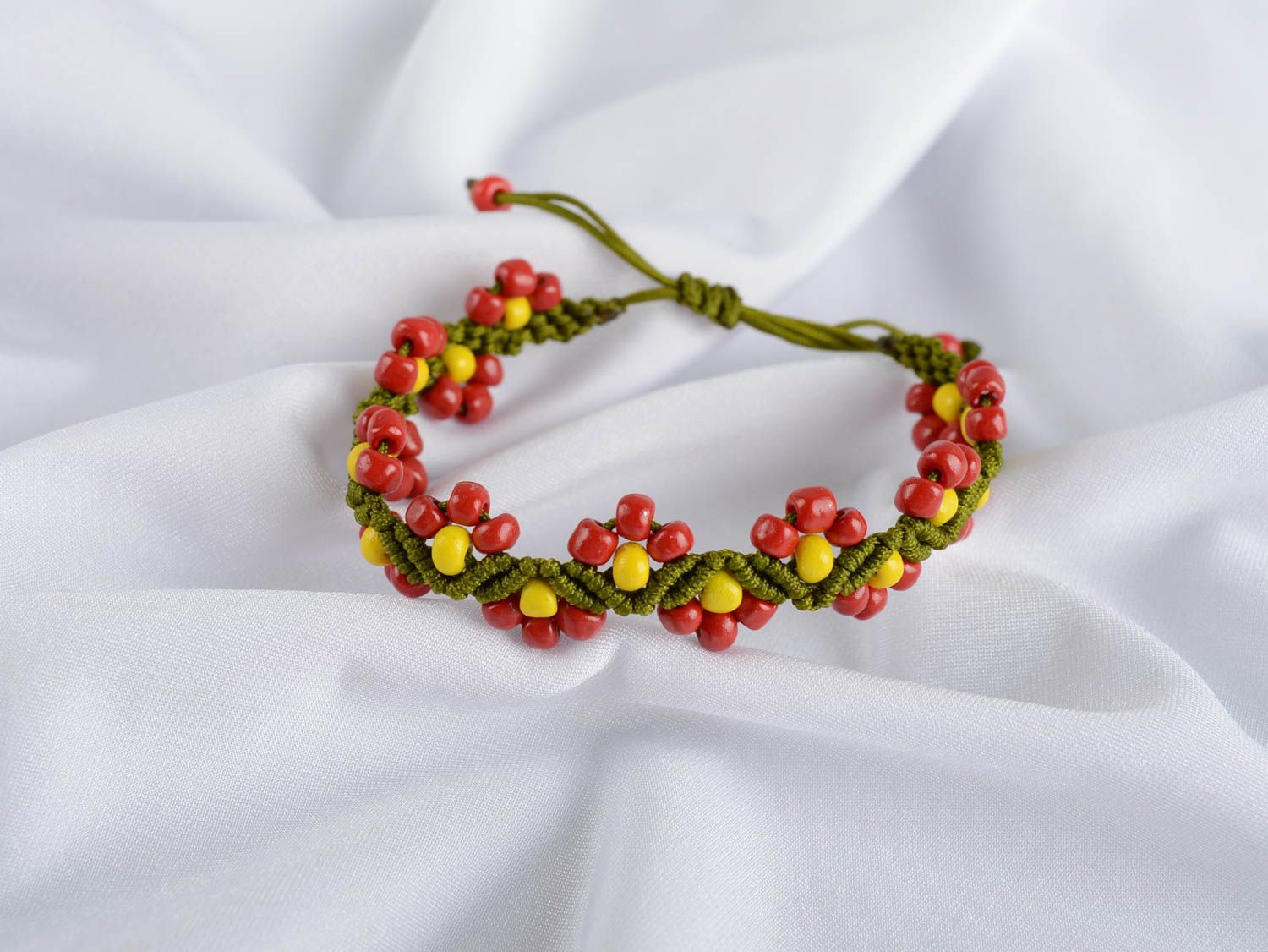 Bracelet textile Bijou fait main avec perles de rocaille Accessoire femme photo 1